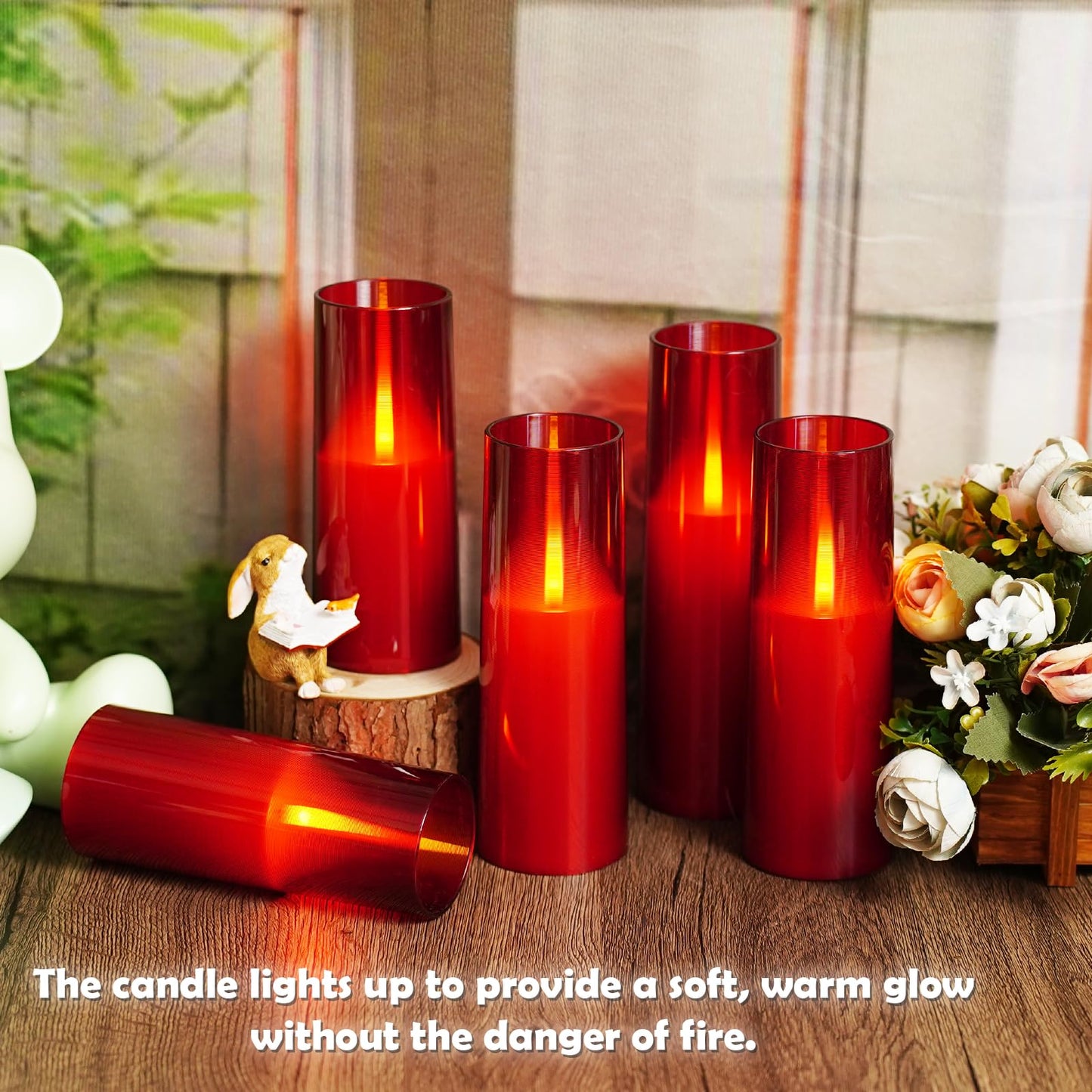 kakoya Flameless LED Candles Upgraded Realistic Flickering Flame,7Pcs Battery Operated Candles with Remote Timers,LED Pillar Candles for Home Decor,Christmas,and Parties(Red)