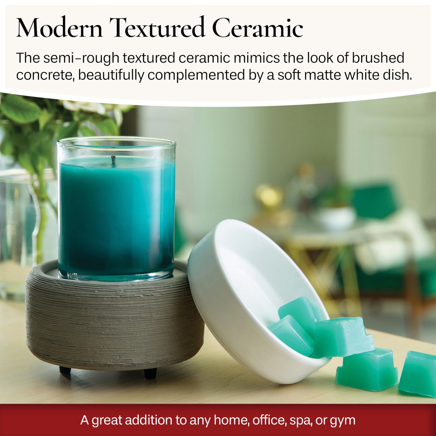Candle Warmers ETC 2-in-1 Candle and Fragrance Warmer for Warming Scented Candles or Wax Melts and Tarts with to Freshen Room, Gray Texture