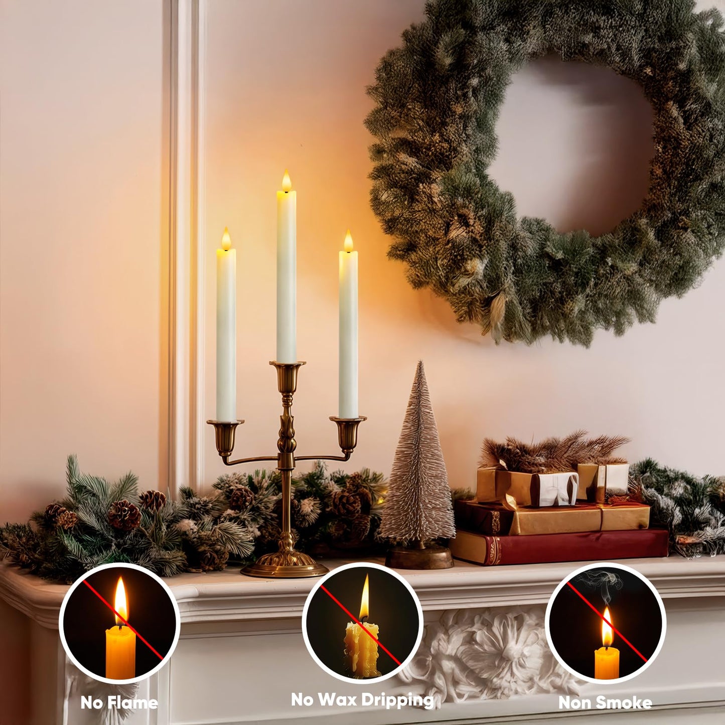 Meigic 6 Pcs Flameless Taper Candles with Remote Timer, Battery Operated Window Candles, 9.6 inches White Plastic LED Candlesticks, for Halloween Christmas Church Wedding Decor