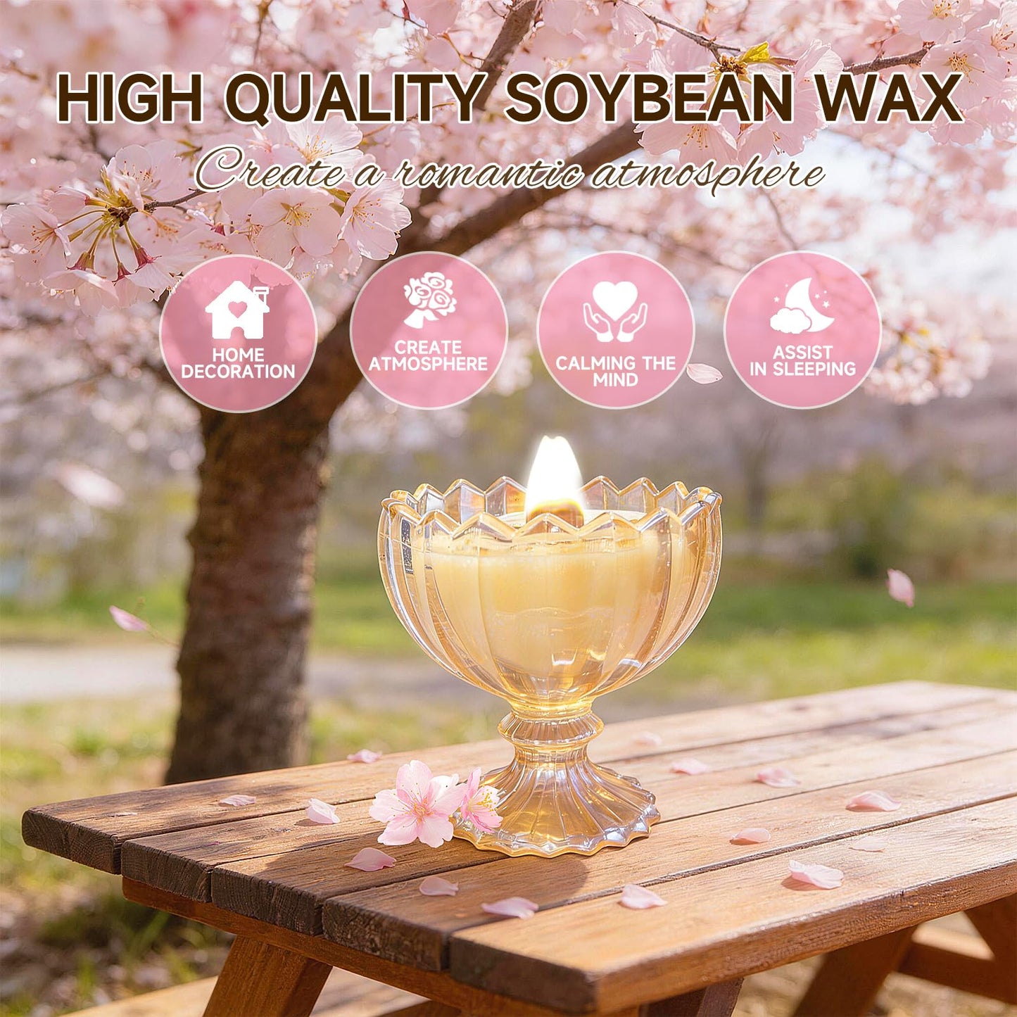 Joo Sko Petal Bowl Shape Soy Wax Cherry Blossoms Scented Candle, Aromatherapy Jar Candles for Home Scented or As a Christmas Holiday Candle Gift for Your Lover(7OZ/48Hours Burning)