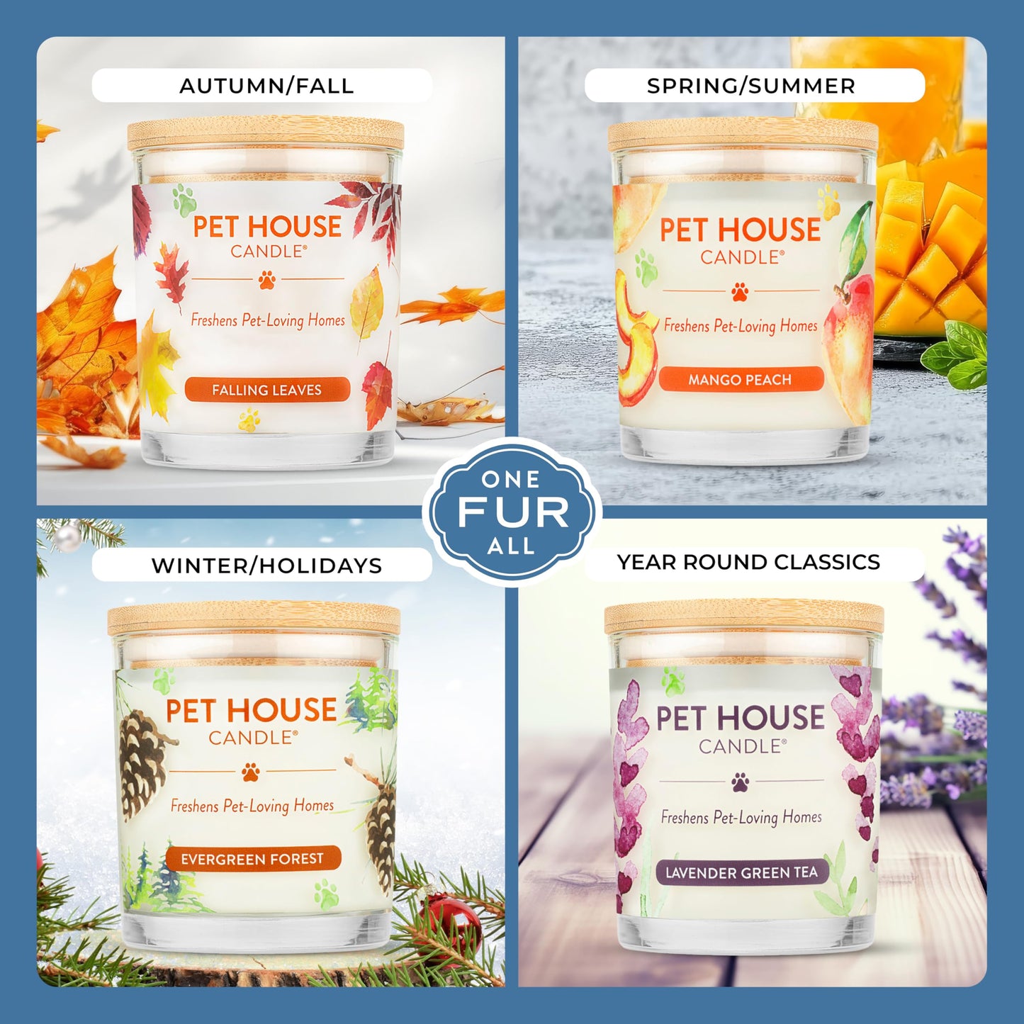 Pet House Candles, Plant-Based Pet Candle Clean Burning, 60 Hour Burn Time with a Natural Fiber Wick - Bamboo Watermint