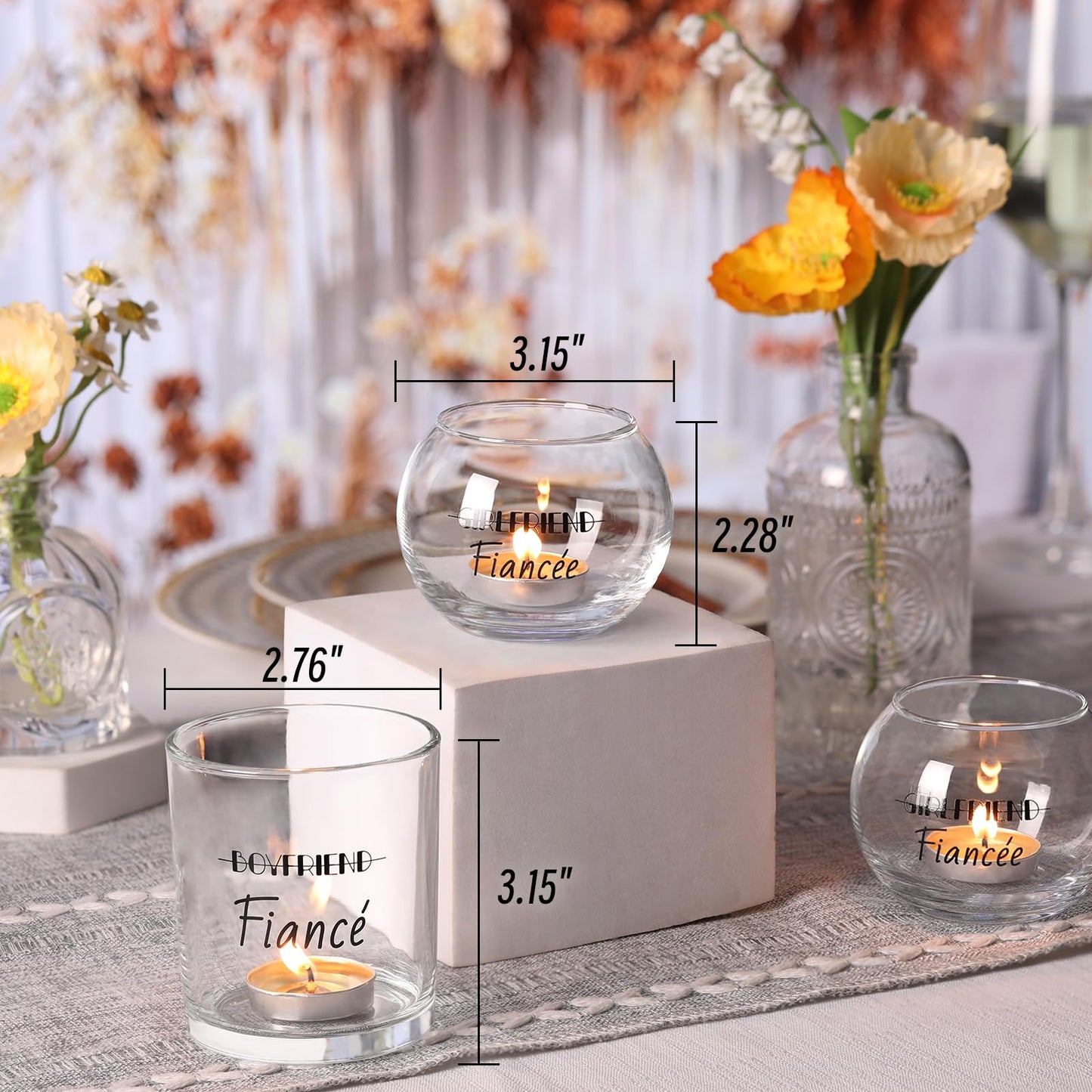 HAVITI 12PCS Votive Candle Holders Engagement Gifts for Couples, Glass Tealight Candle Holder, Floating Candle Holders for Engagement Centerpieces Dinner Party Table Decor