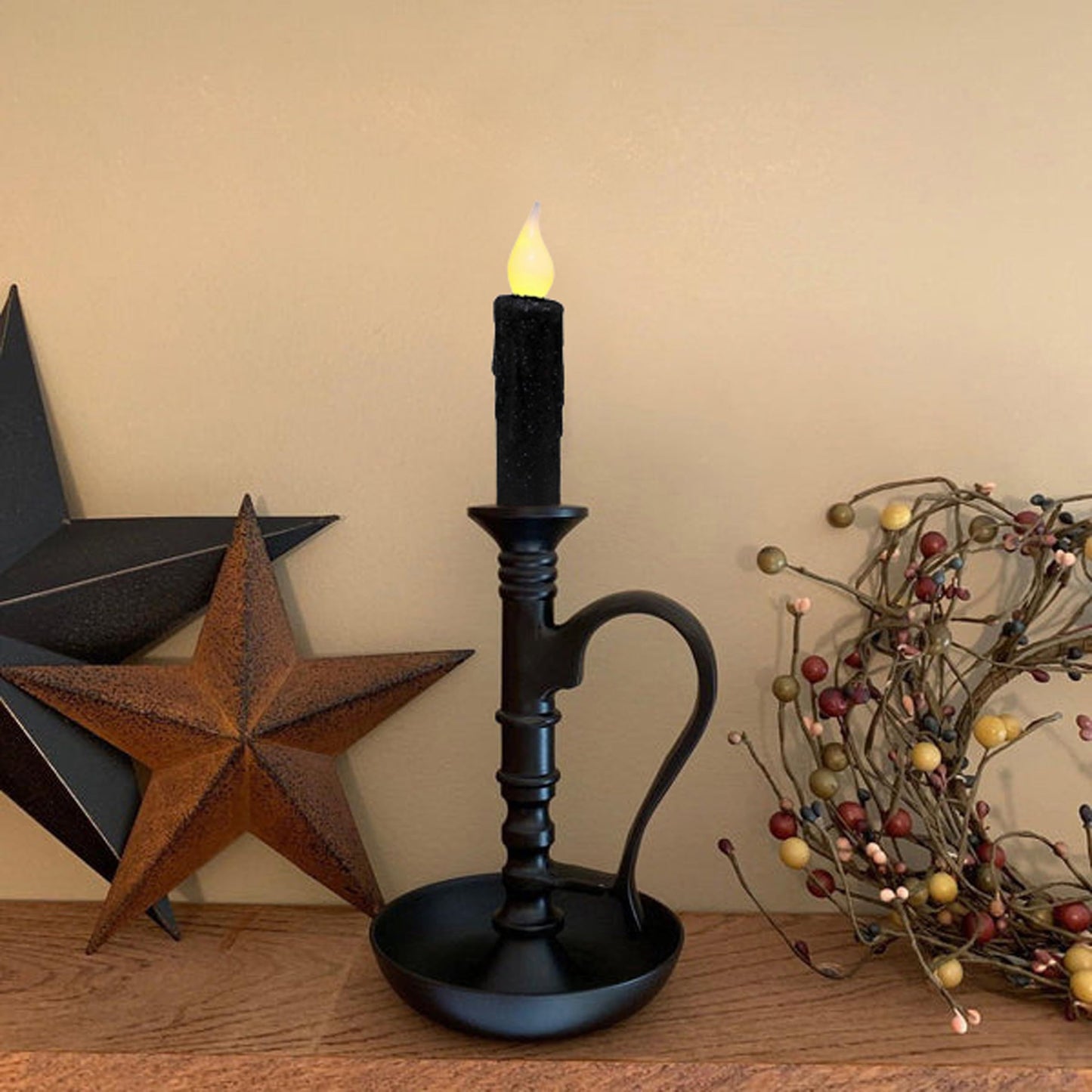 CVHOMEDECO. Glitter Flameless Candles Flickering Battery Operated LED Taper Candles with Timer for Home, Wedding, Halloween, Christmas Decor. Black, 4-3/4 Inch, Set of 2