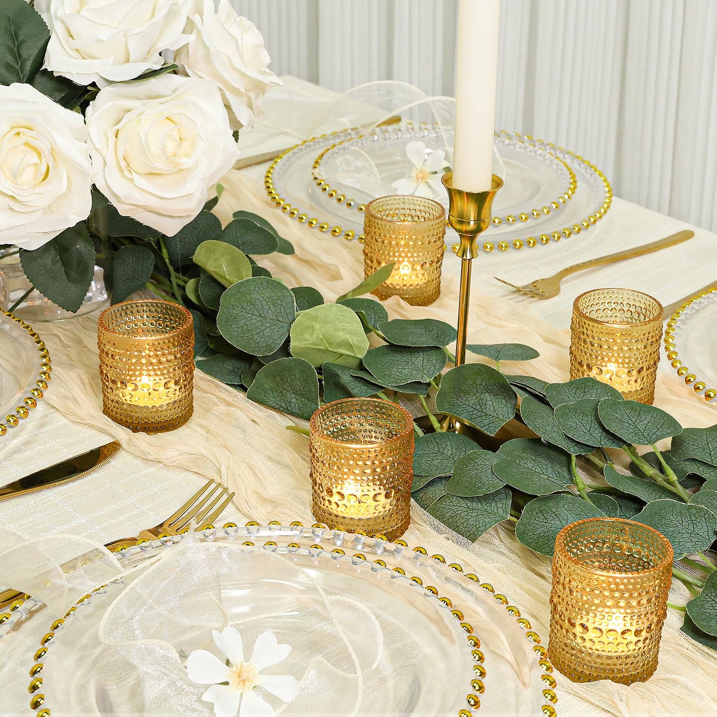 SUPMIND 24 Pcs Votive Candle Holders, Glass Holders Bulk for Table Centerpiece, Tea Lights Candle Holders for Wedding Shower, Party and Home Decor Golden