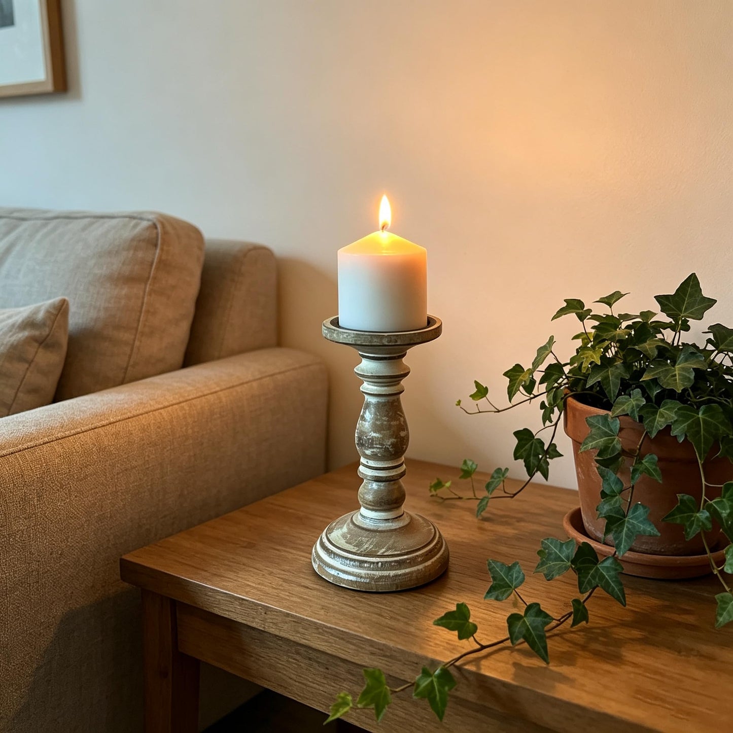 Hosley's 8 Inch High Wood Candle Holder for Pillar Wax Candles Flameless Candle. Distress Finish Candleholder. Ideal Gift for Wedding Party Home Spa Reiki Aromatherapy Candle Gardens O4