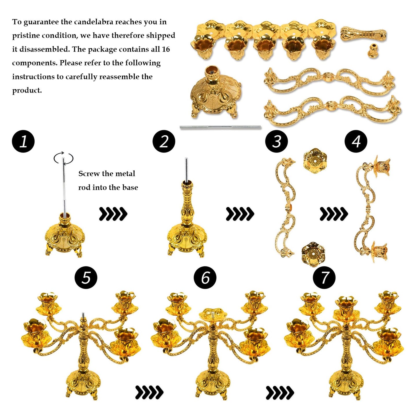 5-Candle Candelabra Metal Candlestick Holder Decoration for Weddings, Churches, Halloween, Christmas, Birthday Party (A-Gold)