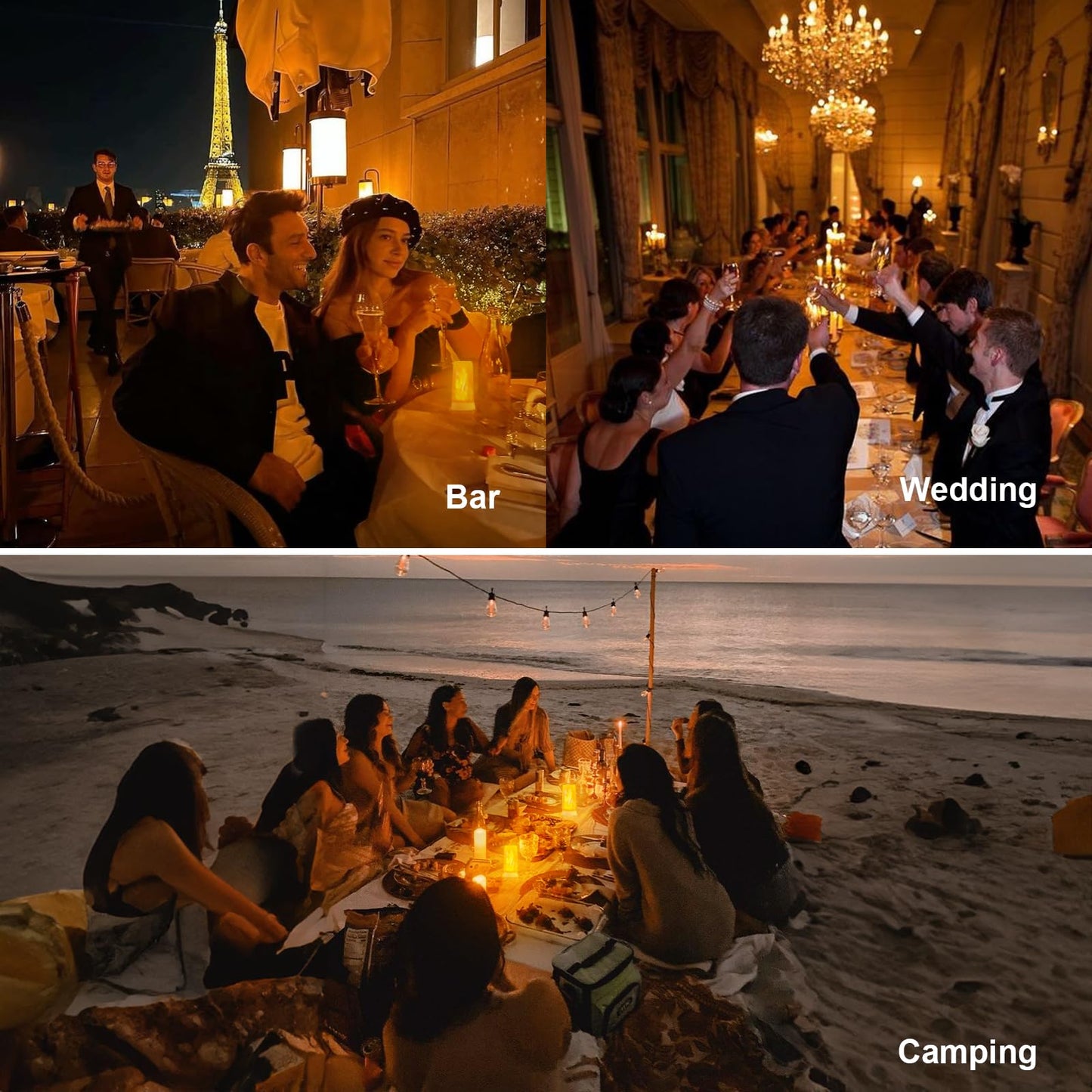 Upgraded LED Flame Light, Rechargeable Flame Lamp with Remote & Timer, 4 Modes Upside-Down Effect, Waterproof Battery Operated Dimmable Flameless Candles for Camping Indoor Outdoor Decor, 2 PCS