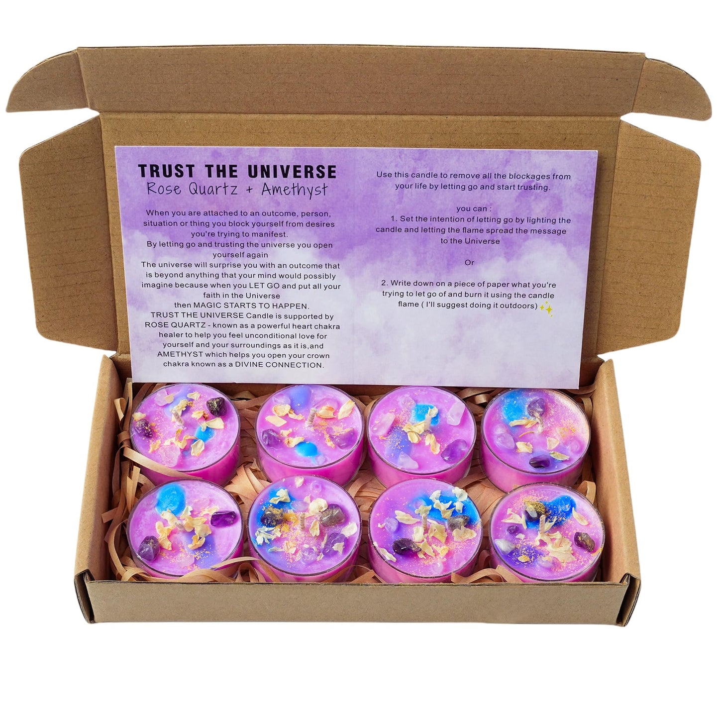 Tealight Soy Candles with Crystals and Herbs, Handmade Energy, Healing Crystal Soy Candles, Aromatherapy Candles. (Purple)