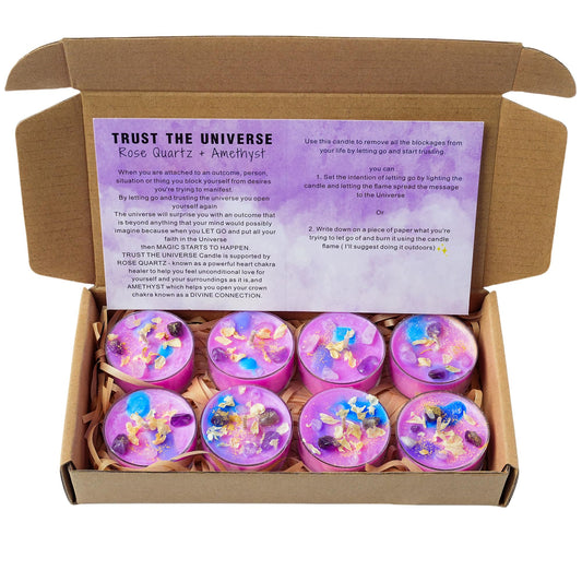 Tealight Soy Candles with Crystals and Herbs, Handmade Energy, Healing Crystal Soy Candles, Aromatherapy Candles. (Purple)