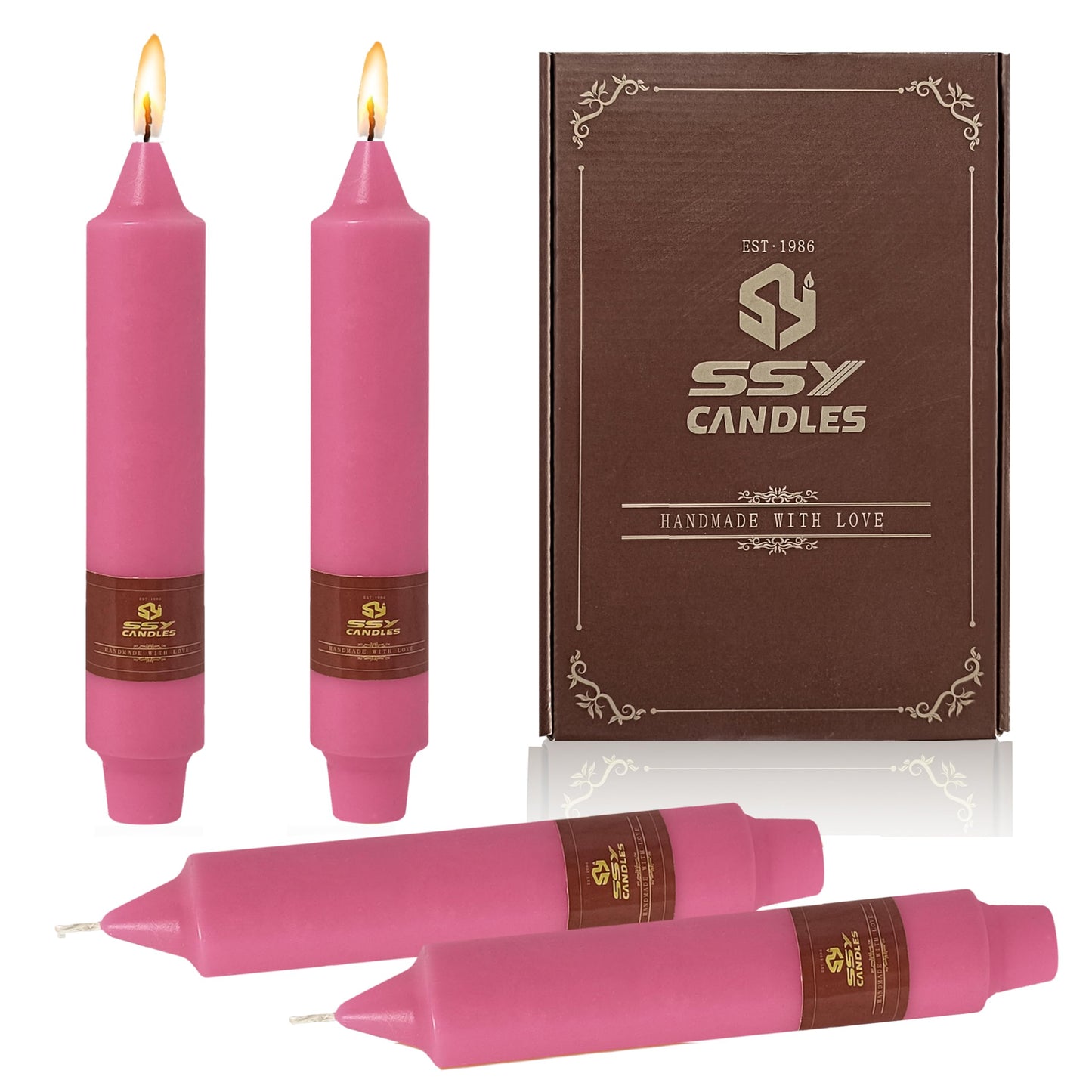 Short Taper Candles Set of 4 – 7 Inch Unscented Tapered Candles,Hot Pink Smokeless Candle Sticks Handmade Taper Candles for Wedding Home Decor Dinner