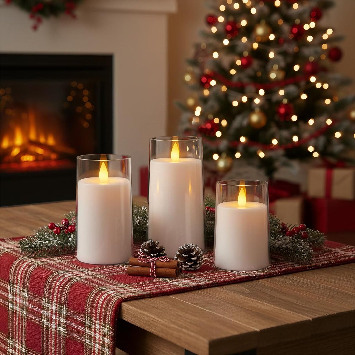 Raycare Flameless Electronic Pillar Candles with Remote Control and Timer- Battery Operated Realistic Flickering LED Fake Candle for Home, Wedding, Valentine's Day Decor, White,Set of 3(3"x4"5" 6")