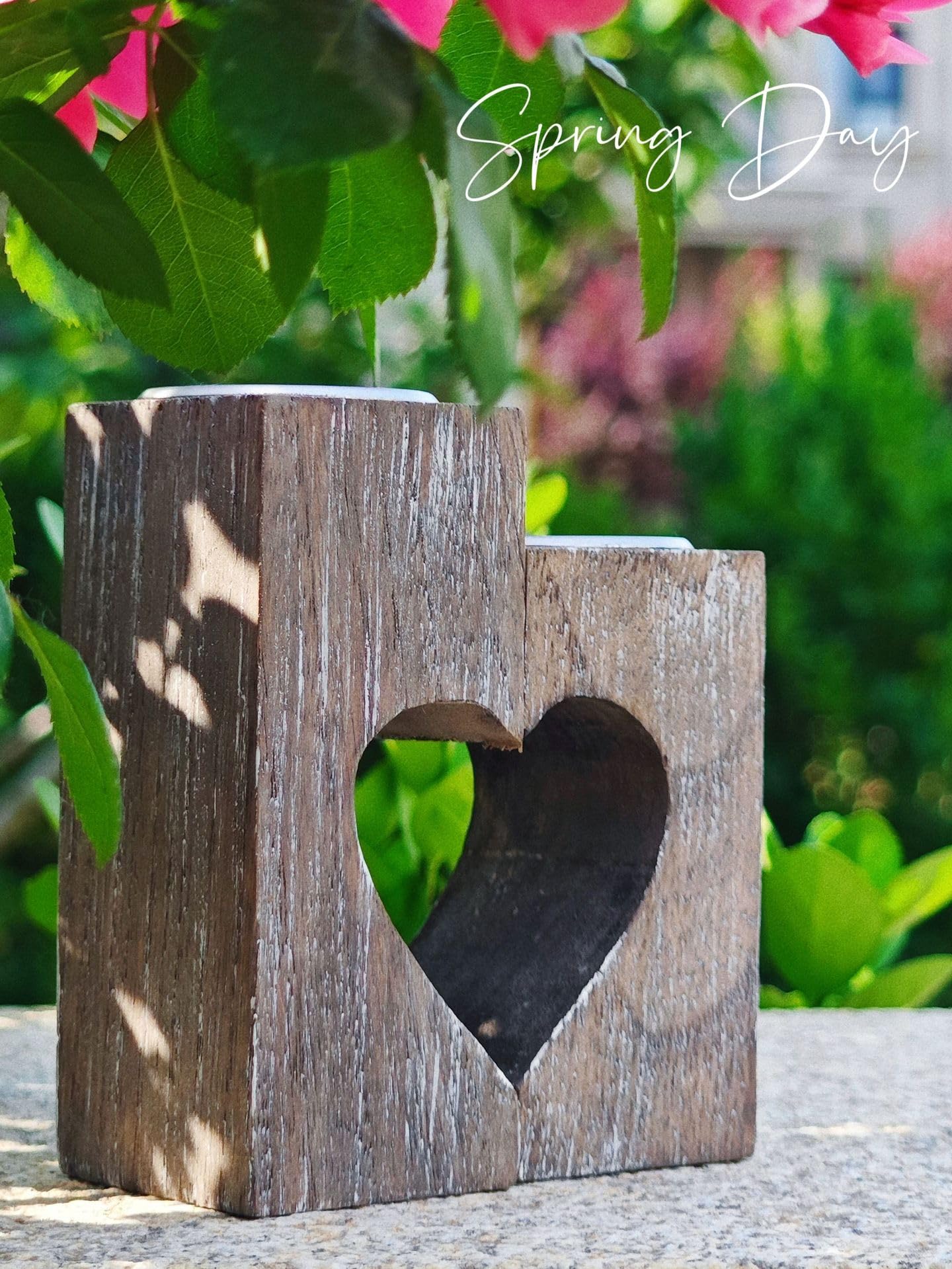 NWFashion Wooden Love Heart Candle Holder Handmade Decorative Candles Holders Gift for Wife Lover Acacia Wood Decor Tealight
