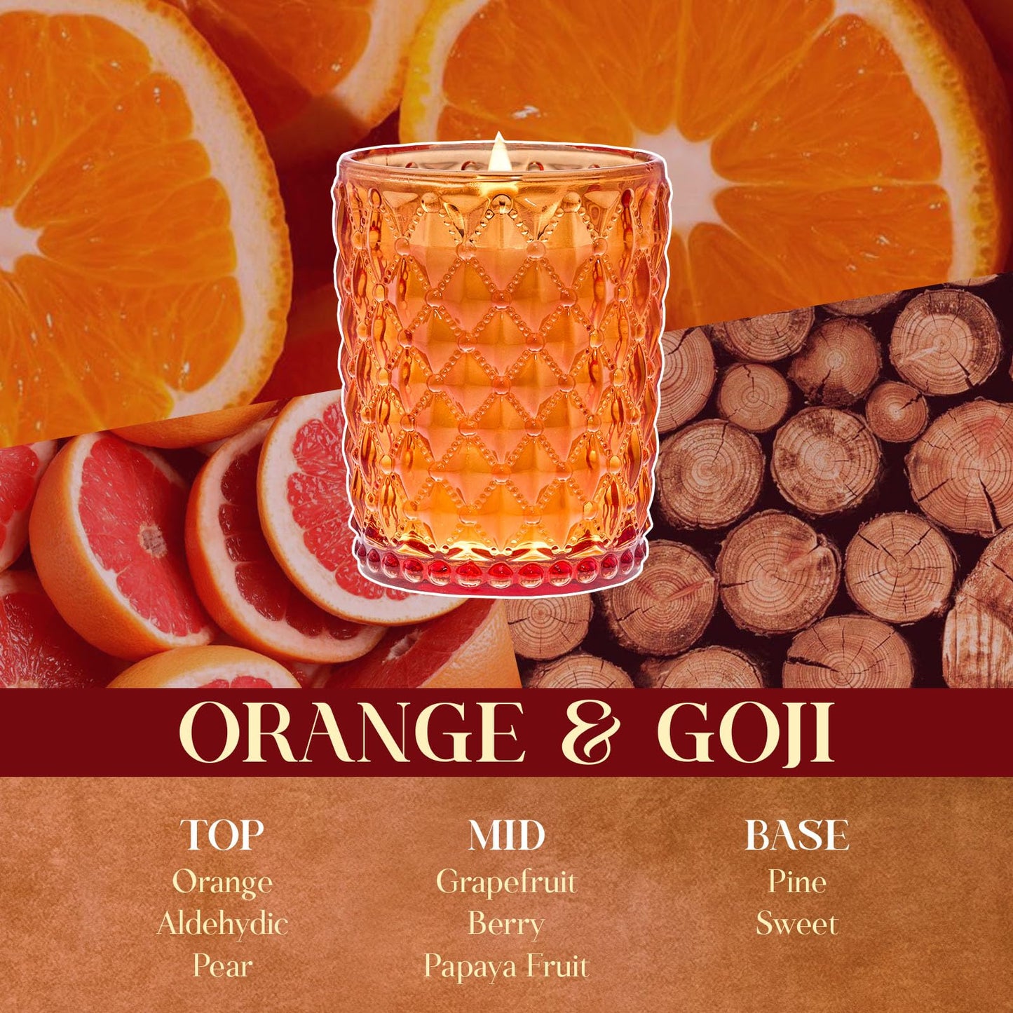 M&SENSE 16.6oz Wood Wick Scented Candle, Non Toxic Soy Wax with Crackling Wick, OrangeGoji Scent 100H Burn Long Lasting for Bedroom Kitchen Home Decor, Housewarming Gifts for Family Friends