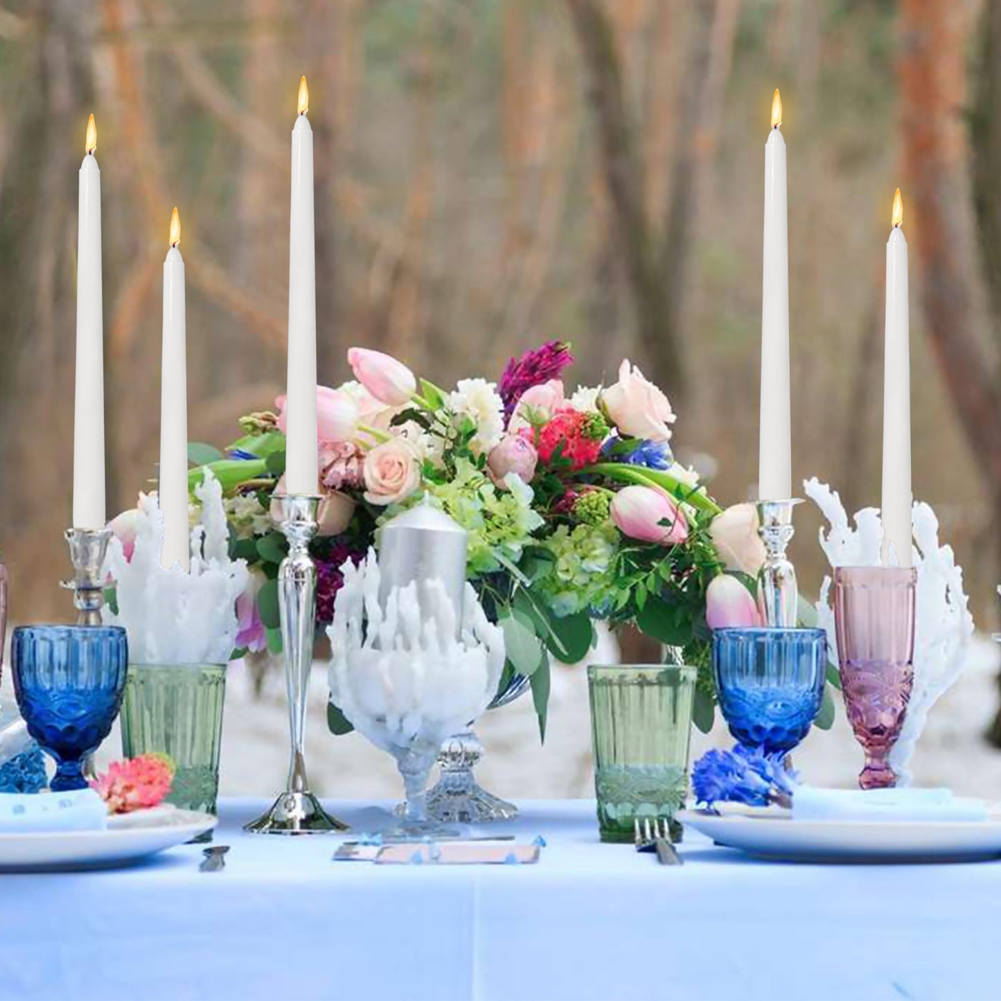 Crystal White Unscented Spiral Candles Handmade Smokeless Tapered Candle 10 Inch Long Twisted Candlesticks for Home Holiday Wedding Decor 4 PCS