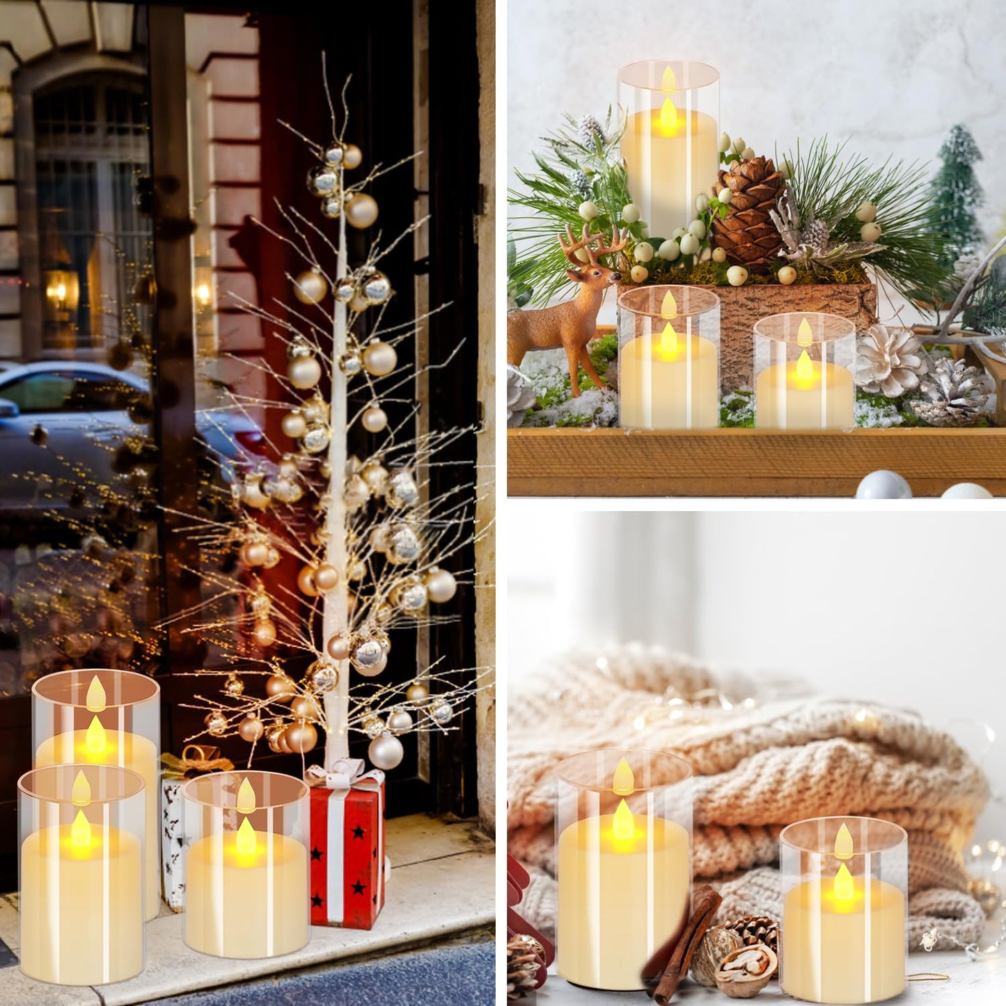 wemarry Flameless Candles 4" 5" 6" Acrylic Glass Pillars 3" Diameter Battery Operated Flickering Candles Include 8-Key Remote with Timer Function 400+ Hours (Pure White, Warm Light 3 Pack)