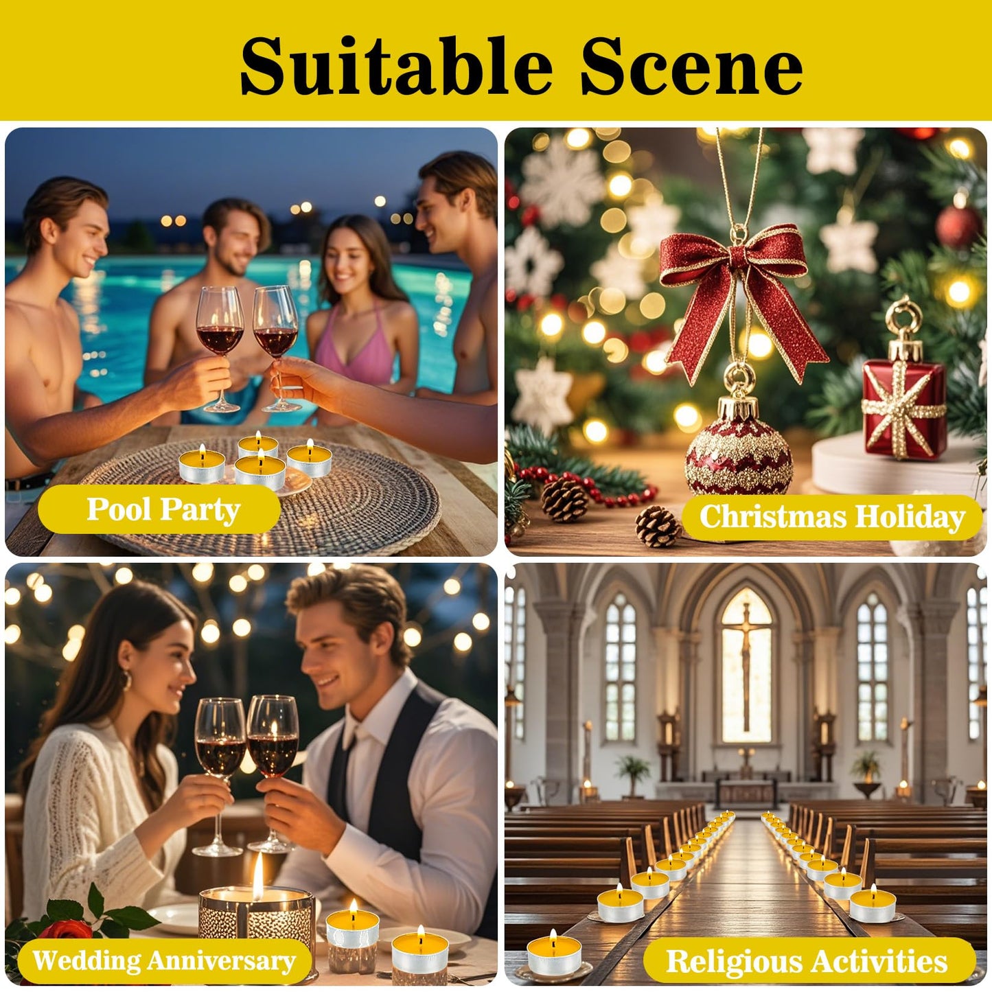 Yellow Tea Lights Candles Set - MAQIHAN Mini Tealight Candles Set Votive Soy Candle with Cotton Wick for Home Decoration, Wedding, Emergencies, 25pcs