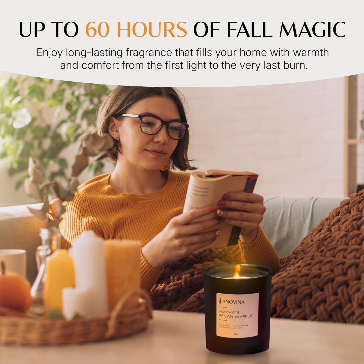 Anovina Pumpkin Candle – Fall Scented Candle with Premium Soy Wax Blend – Cozy Autumn & Holiday Gift Candle for Women and Men