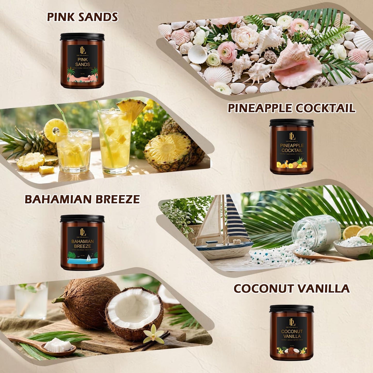 Scented Candles Set, 4 Pack Soy Candles for Home Scented, Candle Gifts for Women Men, 28oz 200 Hours Burn, Scents of Pineapple Cocktail/Coconut Vanilla/Pink Sands/Bahamian Breeze
