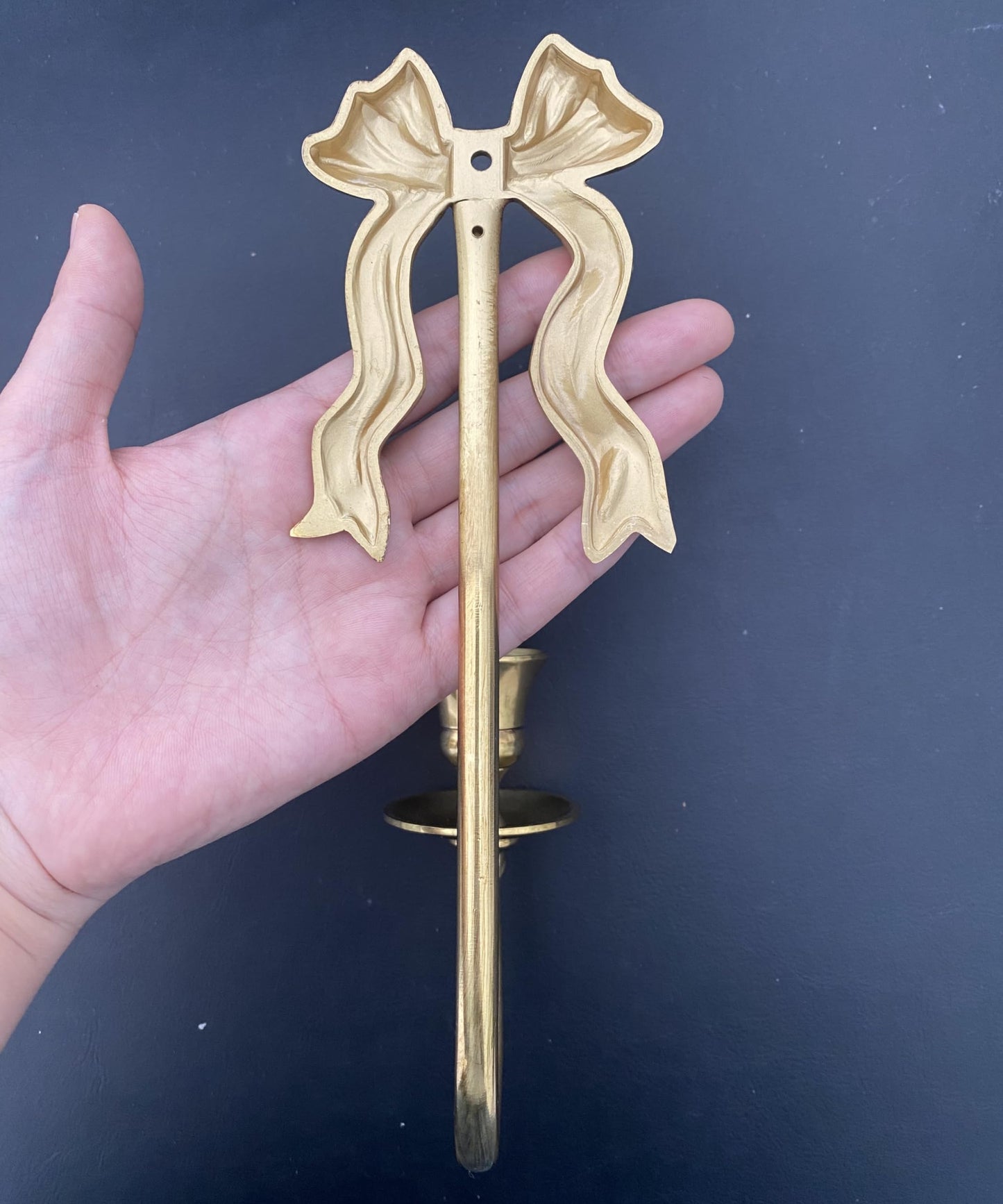 TerkCo Brass Wall Candle Sconces Wall Decor Set of 2, Antique Gold Bow Candle Stick Holders,Wall Mounted Home Decoration,for Living Room,Dining Room, Bedroom（No Candle (Gold 1)