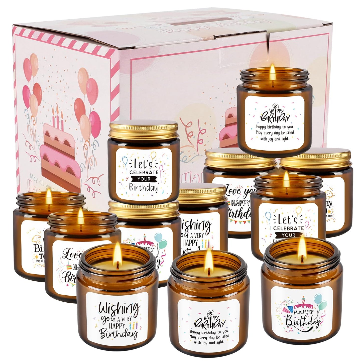 12-Pack Birthday Scented Candles, 3.05 oz Each, Natural Soy Wax, Long-Lasting Romantic Fragrance, Funny Happy Birthday Gift Set, Unique Gifts for Women Men, Gift-Ready