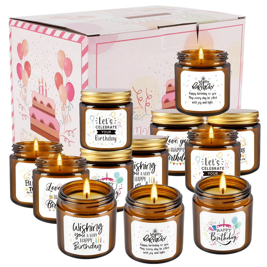 12-Pack Birthday Scented Candles, 3.05 oz Each, Natural Soy Wax, Long-Lasting Romantic Fragrance, Funny Happy Birthday Gift Set, Unique Gifts for Women Men, Gift-Ready