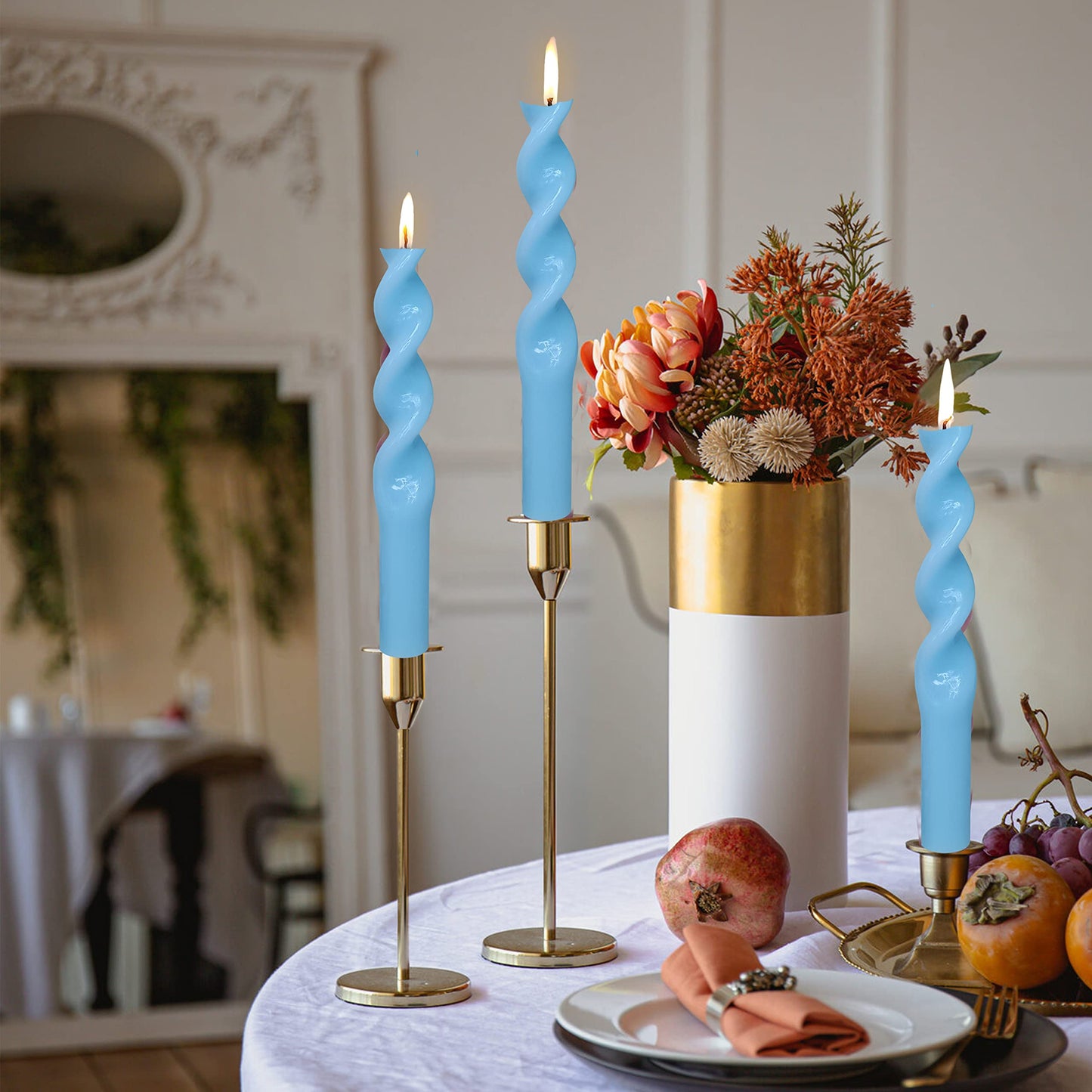 Taper Candles Blue Spiral Candlesticks 4 PCS Handmade Twisted Candle for Dinner Household Wedding Party Home Décor Candlesticks