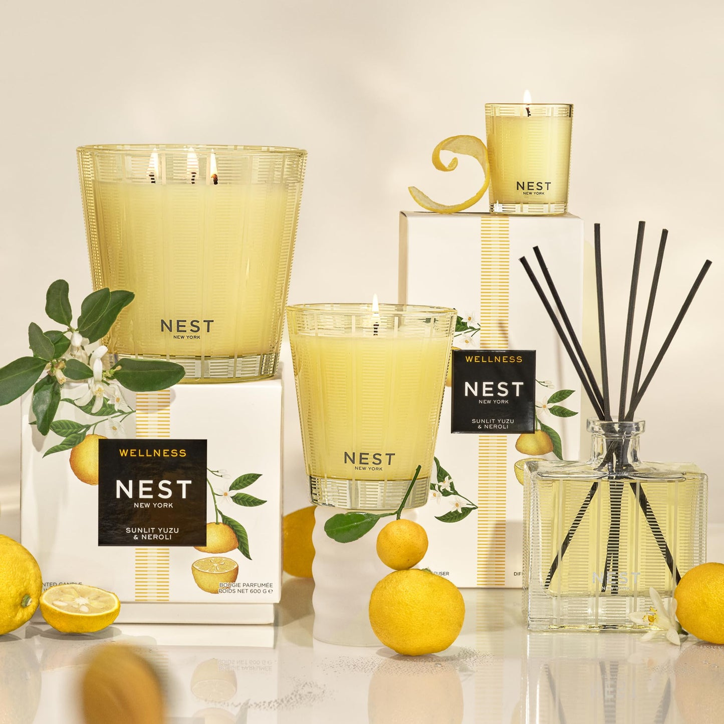 NEST New York Scented 3-Wick Candle, Sunlit Yuzu & Neroli - 21.2 oz - Up to 100-Hour Burn Time - Reusable Glass Vessel