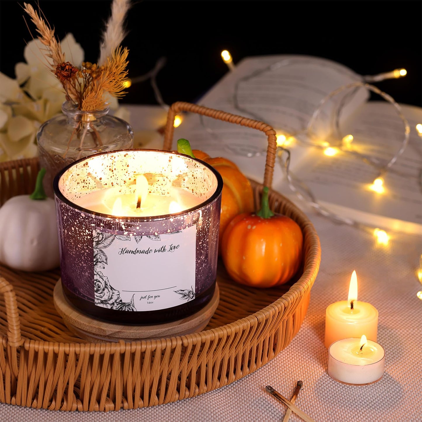 simeitol 16 OZ Purple Candle Jars for Making Candles 6 Pcs, Glass Candle Jar with Lids - Empty Candle Jars Bulk with Sticky Warning Labels - for Home Decor, Wedding, Christmas Decorations