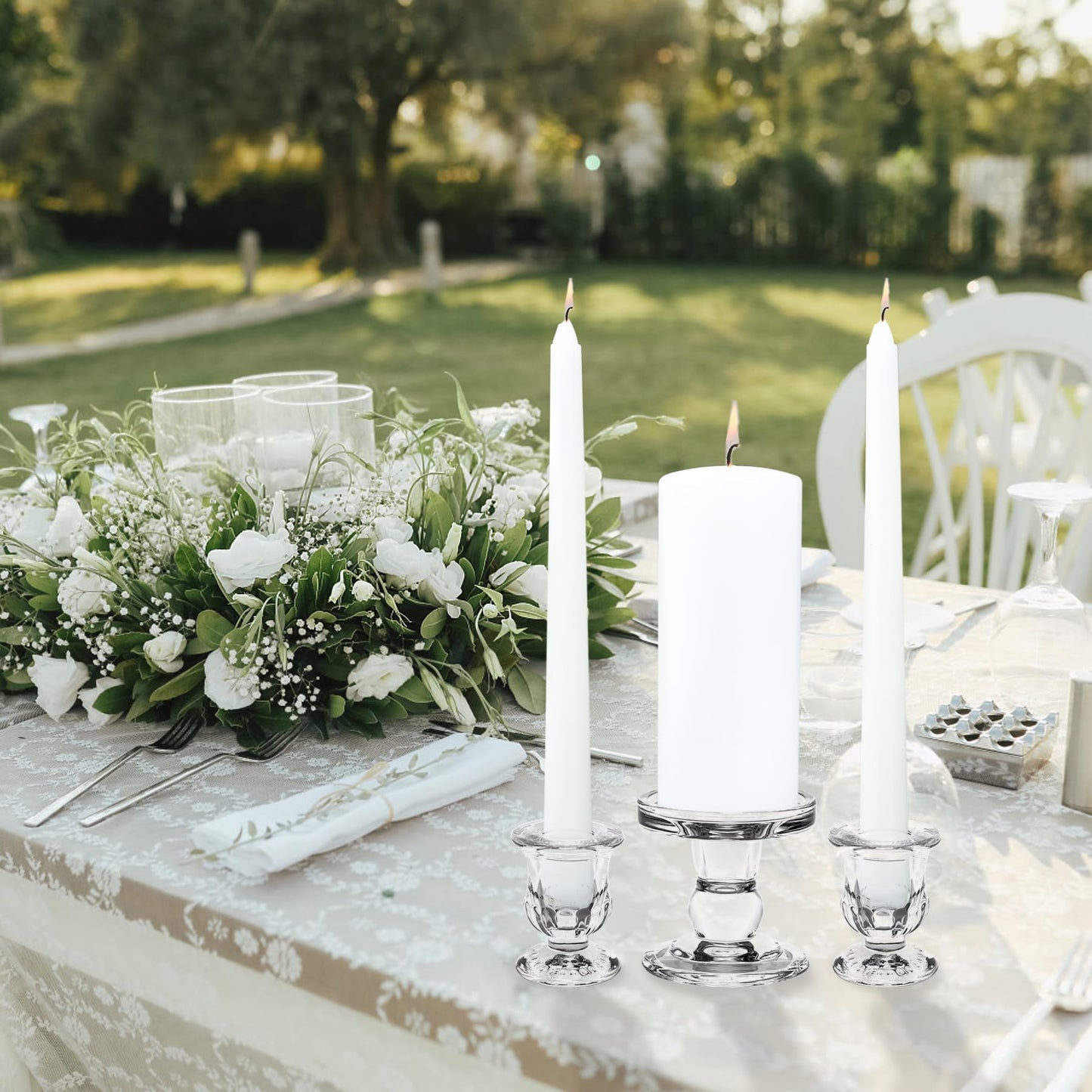 Unity Candle Holder - Glass Candle Holder for Pillar Candle and Taper Candle, Clear Unity Candle Holder Set of 3, Decorative Candlestick Holder Glass Candle Stand for Wedding Table Centerpiece Dinning