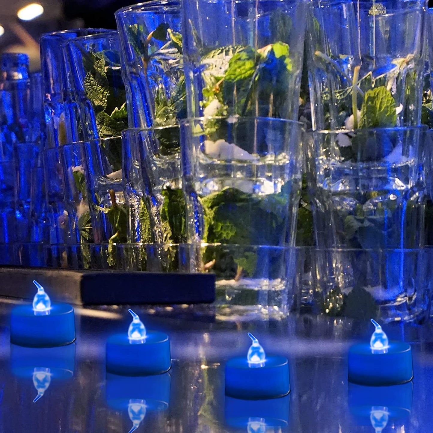 Boakboary Tea Lights Flameless Battery Operated Candles-50PACK LED Flickering Votive Candle Long Lasting 200 Hours, Realistic and Bright for Seasonal Festive Celebrations Decoration Blue