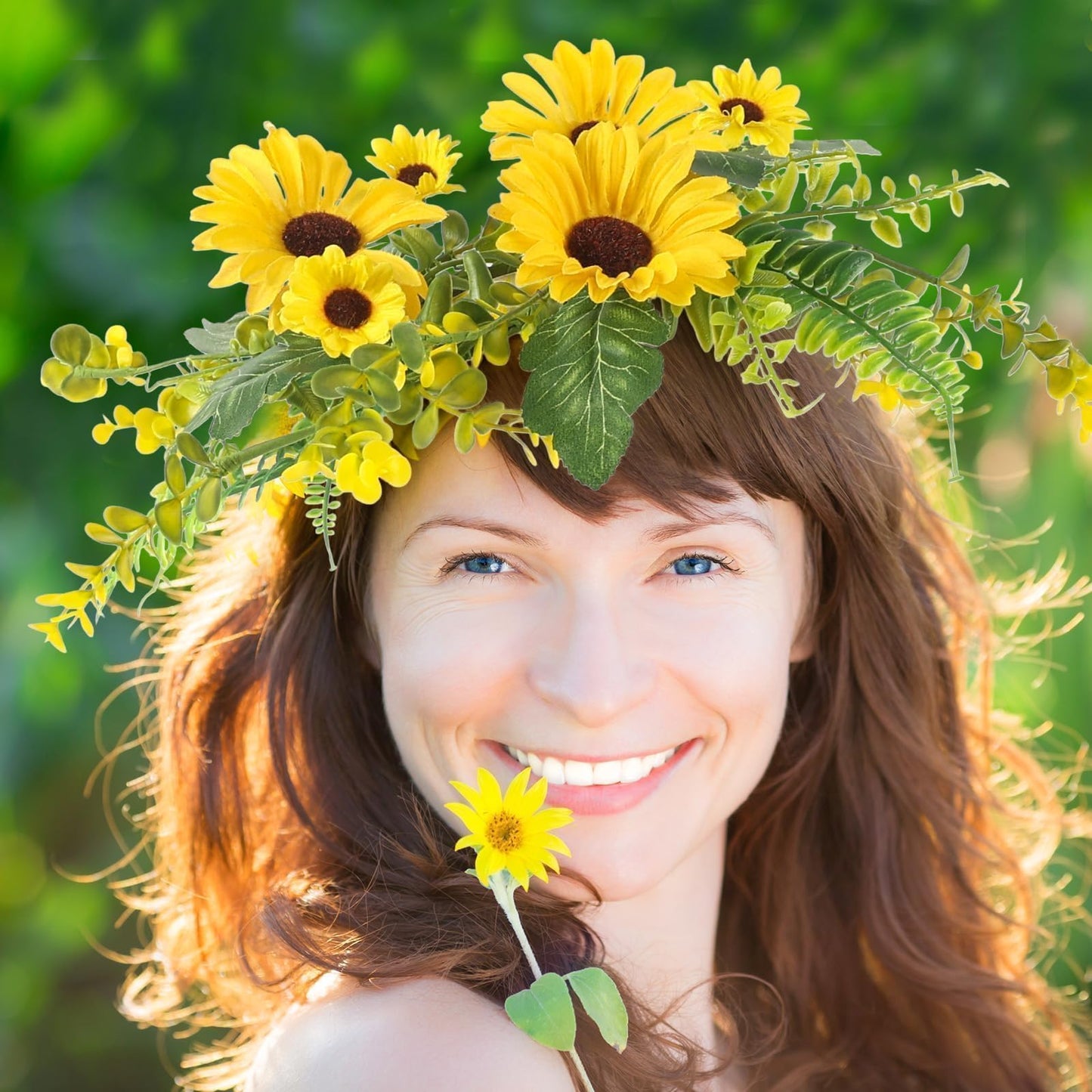 6Pcs Sunflower Wreath for Front Door Artificial Sunflower Spring Summer Table Centerpieces Wreath Fake Yellow Floral Candle Rings Wreaths for Pillars Cabinets Wedding Table Home Décor