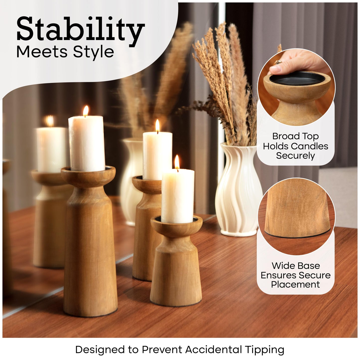 Set of 3 Wooden Candle Holders