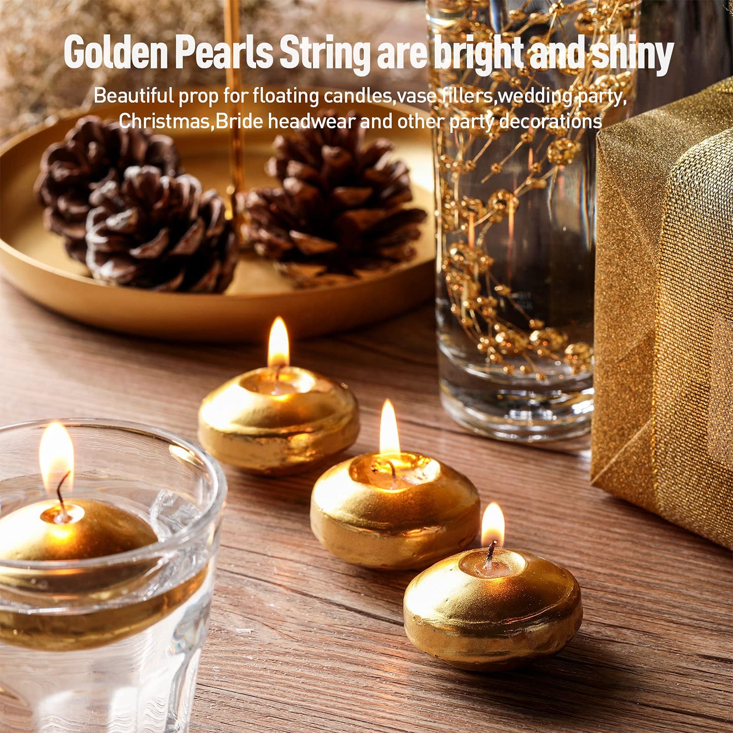 Nuanchu 12 Pieces 1. 65 Inch Floating Candles for Wedding Centerpiece, Small Unscented Floating Round Tealights Metallic Smooth Wax Disc Candles for Graduation Dinner Home Decor(Gold)
