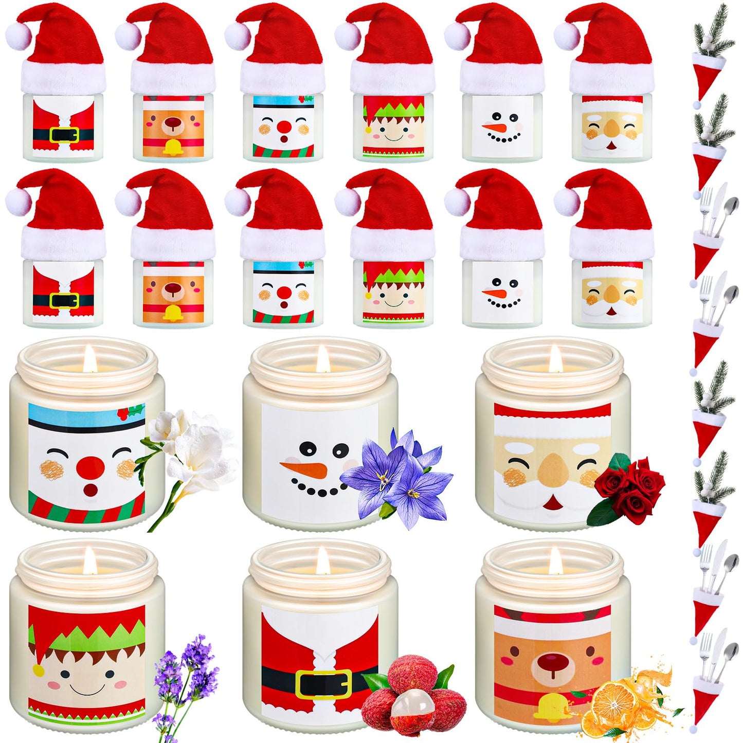 Conelist 36 Pack Christmas Scented Candles Jar Set Include 18 Pcs 7oz Aromatherapy Soy Wax Candles and 18 Pcs Mini Xmas Santa Hat Holiday Table Centerpieces Gifts for Women Men Relaxing Spa