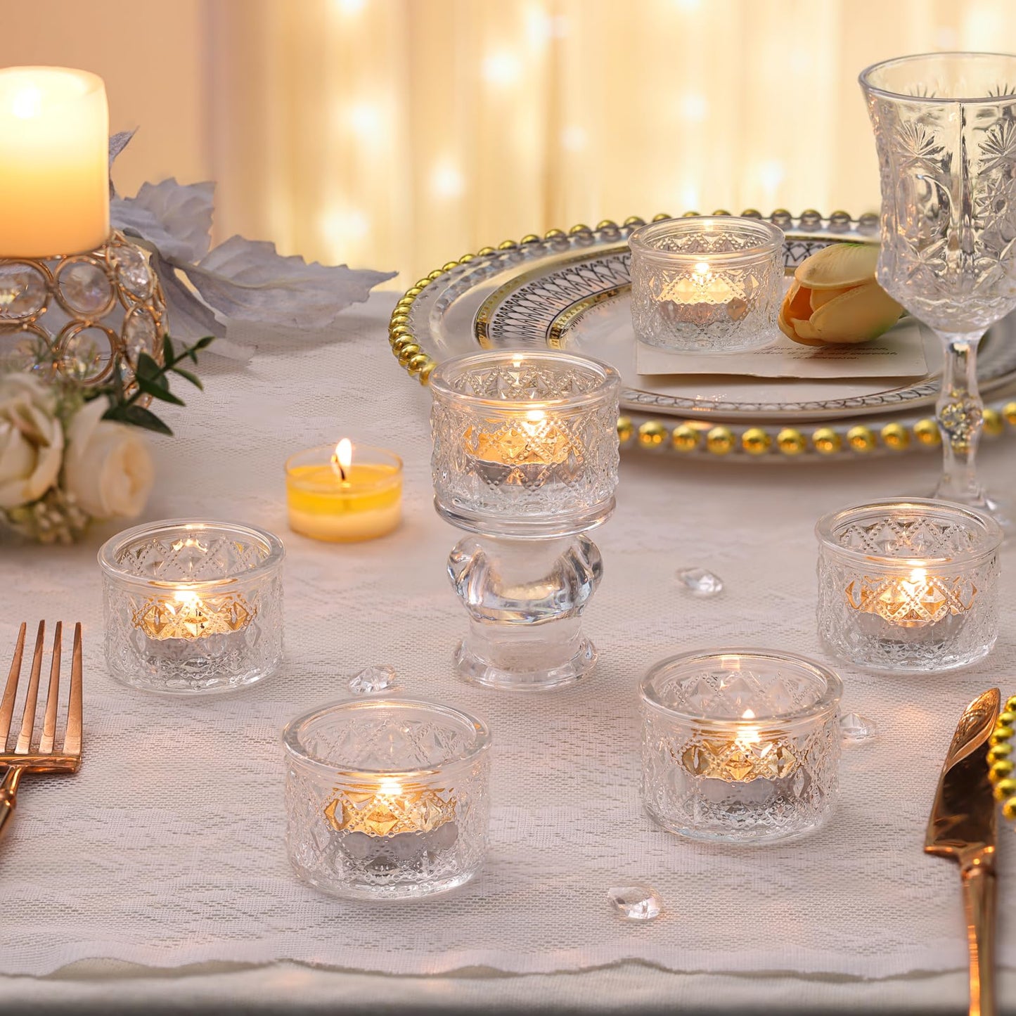 MATAHUM 24 Pack Clear Tealight Candle Holders, Glass Votive Candle Holders Bulk for Wedding Table Centerpieces, Bridal Shower, Baby Shower, Birthday Party Romantic Dinner, Home Decor