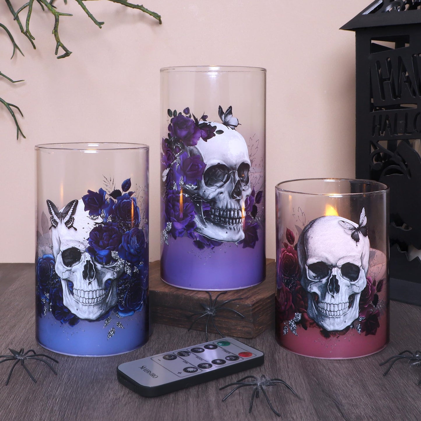 Silverstro Fall Decor LED Taper Candles with Remote Control & Timer Function, Embossed Autumn Maple Leaf Design Flameless Taper Candles for Home Party Autumn Decorations, Set of 2