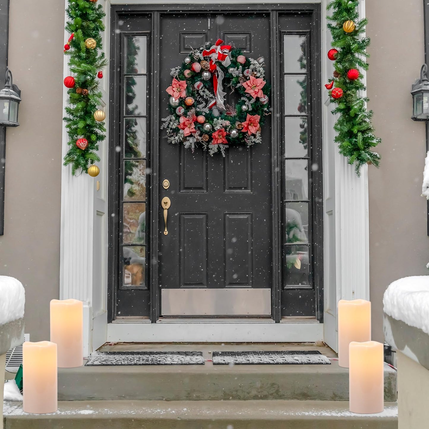 Eldnacele 8" × 4" Waterproof Outdoor Large Flameless Candles Remote and Timer, Battery Operated White Plastic LED Flickering Pillar Candles 2 Pack Dinner Wedding Porch Garden Lanterns Home Decor