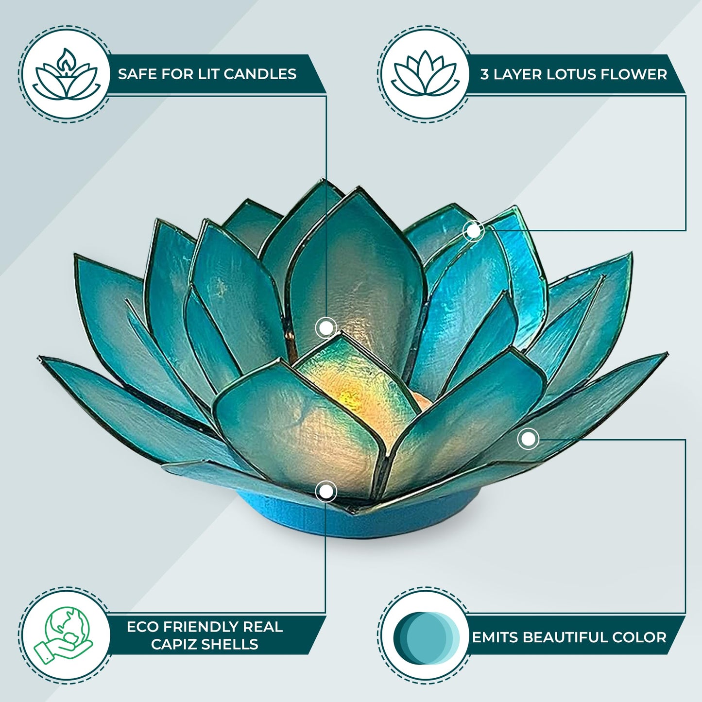 Om Gallery Capiz Shell Lotus Flower Decor Tealight Candle Holder for Serene Ambiance -Decorative Candle Holders for Meditation, and Relaxation, Cool Water