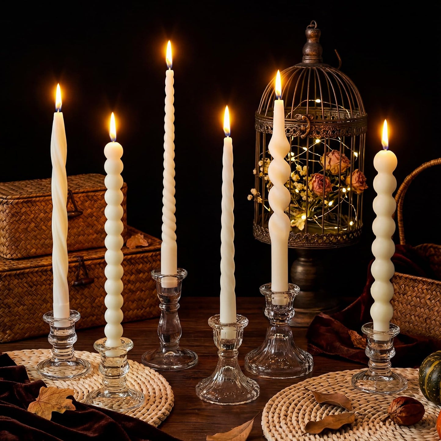 Conelist 10 Inch White Twisted Taper Candles Set of 6, Tall Smokeless Twisted Candlesticks for Wedding Holiday Birthday Home Party Decorations