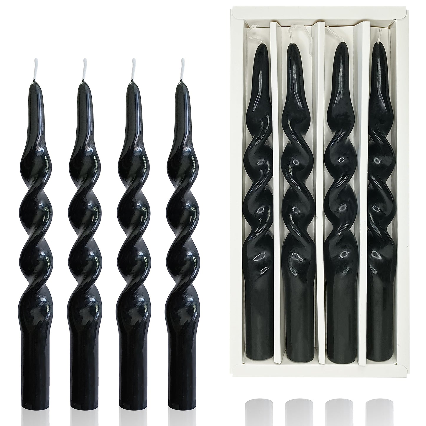 Halloween Taper Candle Black Candles - 4 PCS Spiral Candles Unscented Twisted Candlesticks 10 inch for Christmas Dinner Wedding Home Decor, Relaxation & All Occasions
