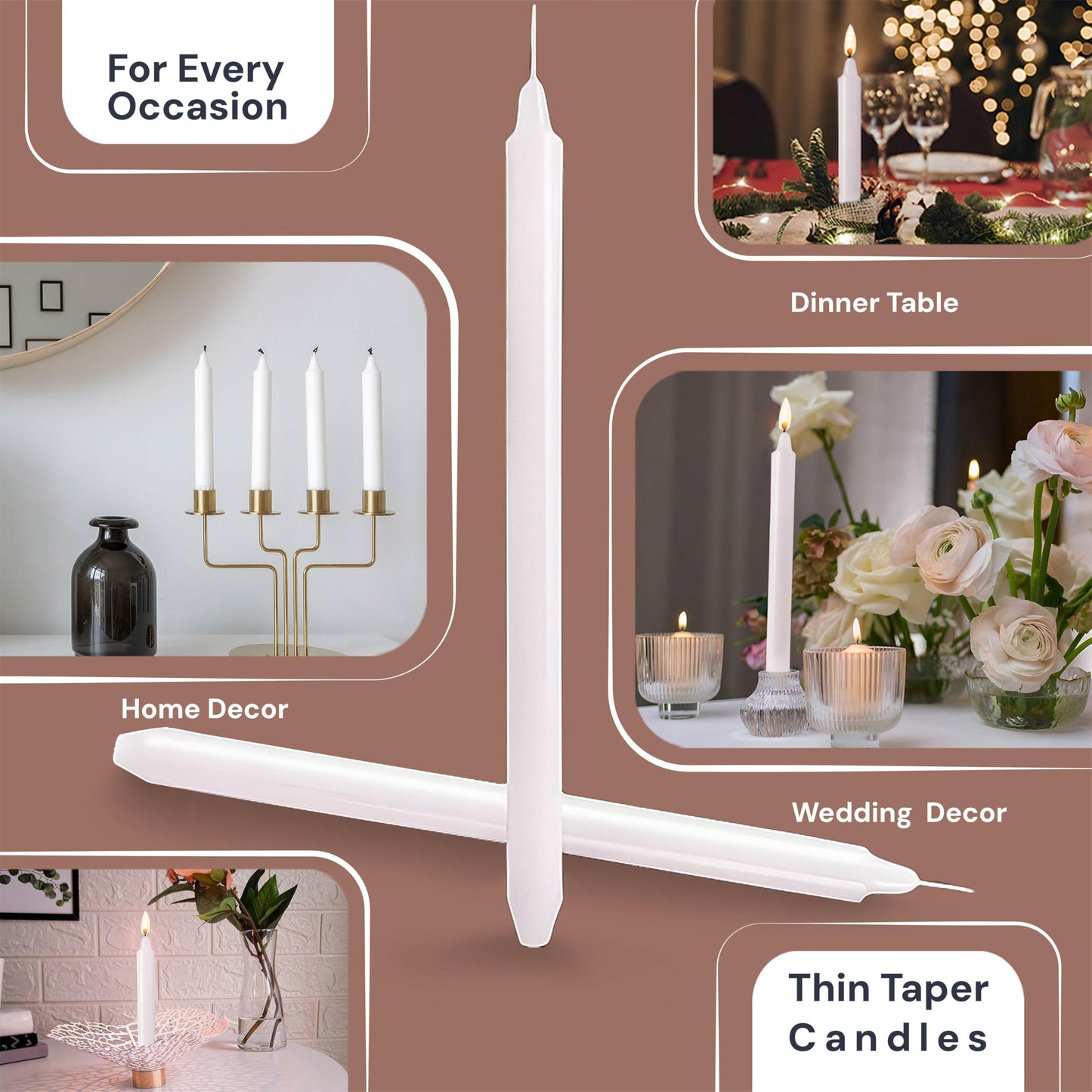 OSHADOW 1/2 Inch Taper Candle Thin 8" Lenght- 1/2 Inch Diameter - Skinny Taper Candles - Skinny Candlesticks - White Candlesticks - Thin Candlestick 1/2 - Candle Sticks White Candles