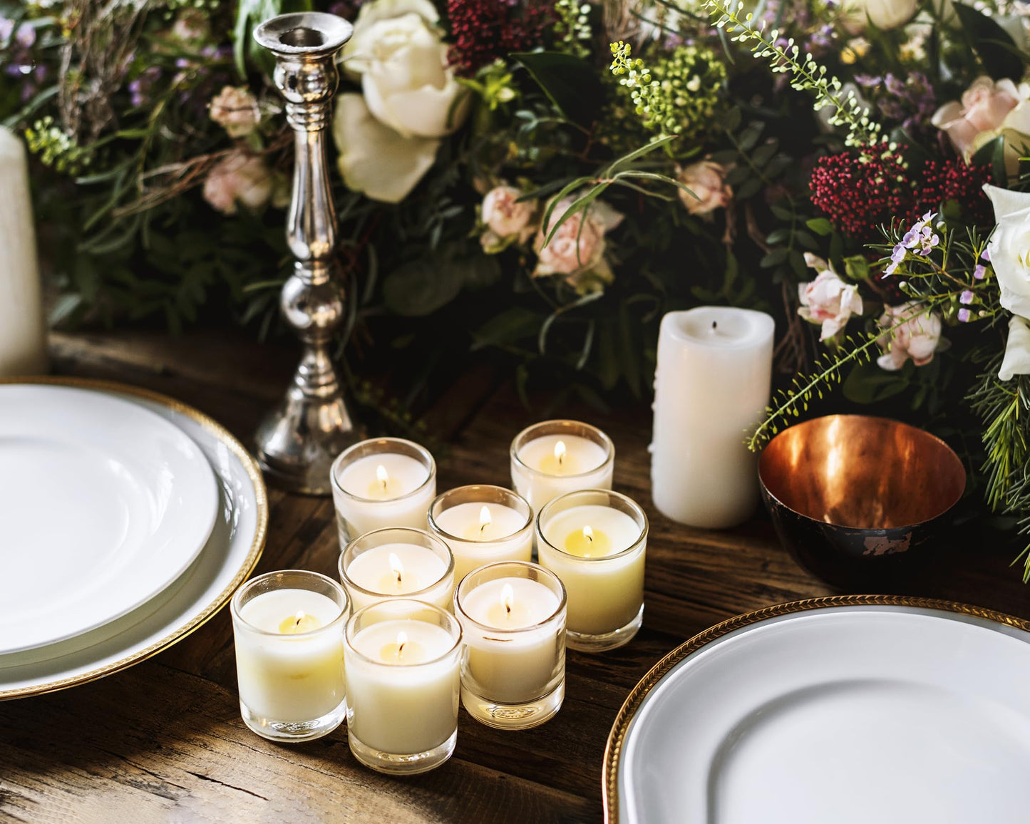 Set of 20 White Votive Candles Clear Glass Filled Unscented Soy Wax Candle for Home Spa Weddings Birthday Holidays Party and DIY