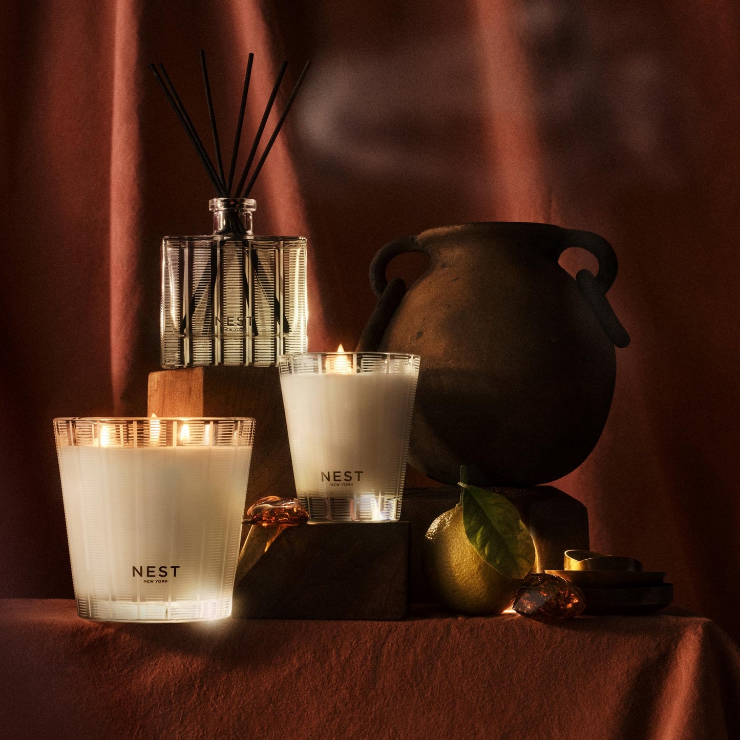 NEST New York Scented 3-Wick Candle, Moroccan Amber - 21.2 oz - Up to 100-Hour Burn Time - Reusable Glass Vessel