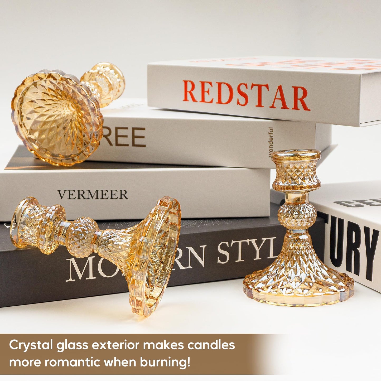 Crystal Glass Candlestick Holder Taper and Pillar Candle Holder Desktop Decoration for Wedding Dinning Party-3 pcs