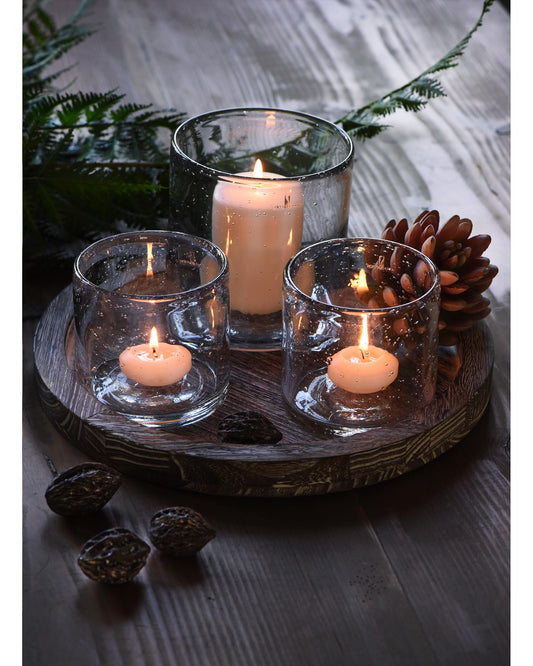 ARIAMOTION Glass Candle Holder Set 3 Clear Seeded Bubbles Modern Farmhouse Centerpieces Coffee Table Rustic Hurricane Cylinders Pillar Votive Tealight