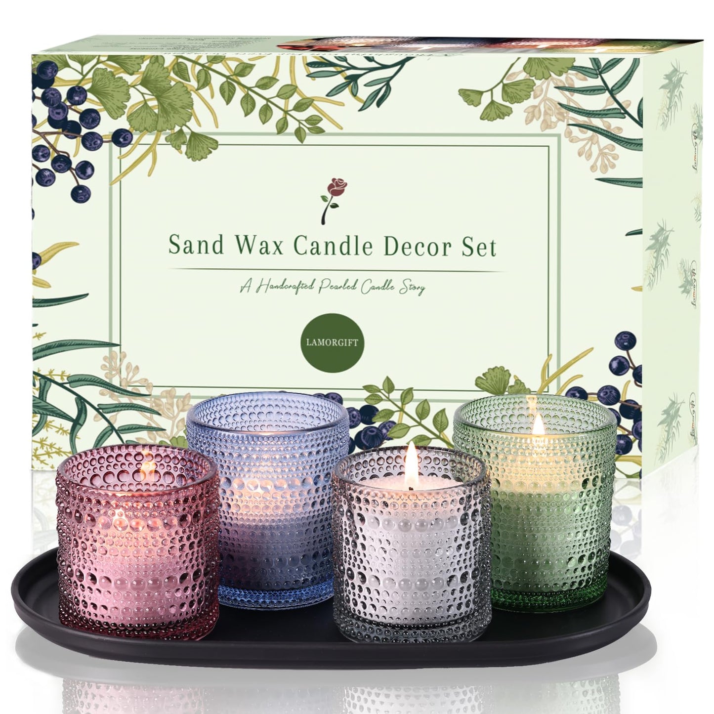 LAMORGIFT Pearled Candle Making Kit- Sand Wax Gift Set- 3.3LB Candle Sand with Wicks, 4 Pcs Glass Candle-Jars with Plastic Tray, 40ml Fragrance Oils Accessories for DIY Scented Candles & Home Decor