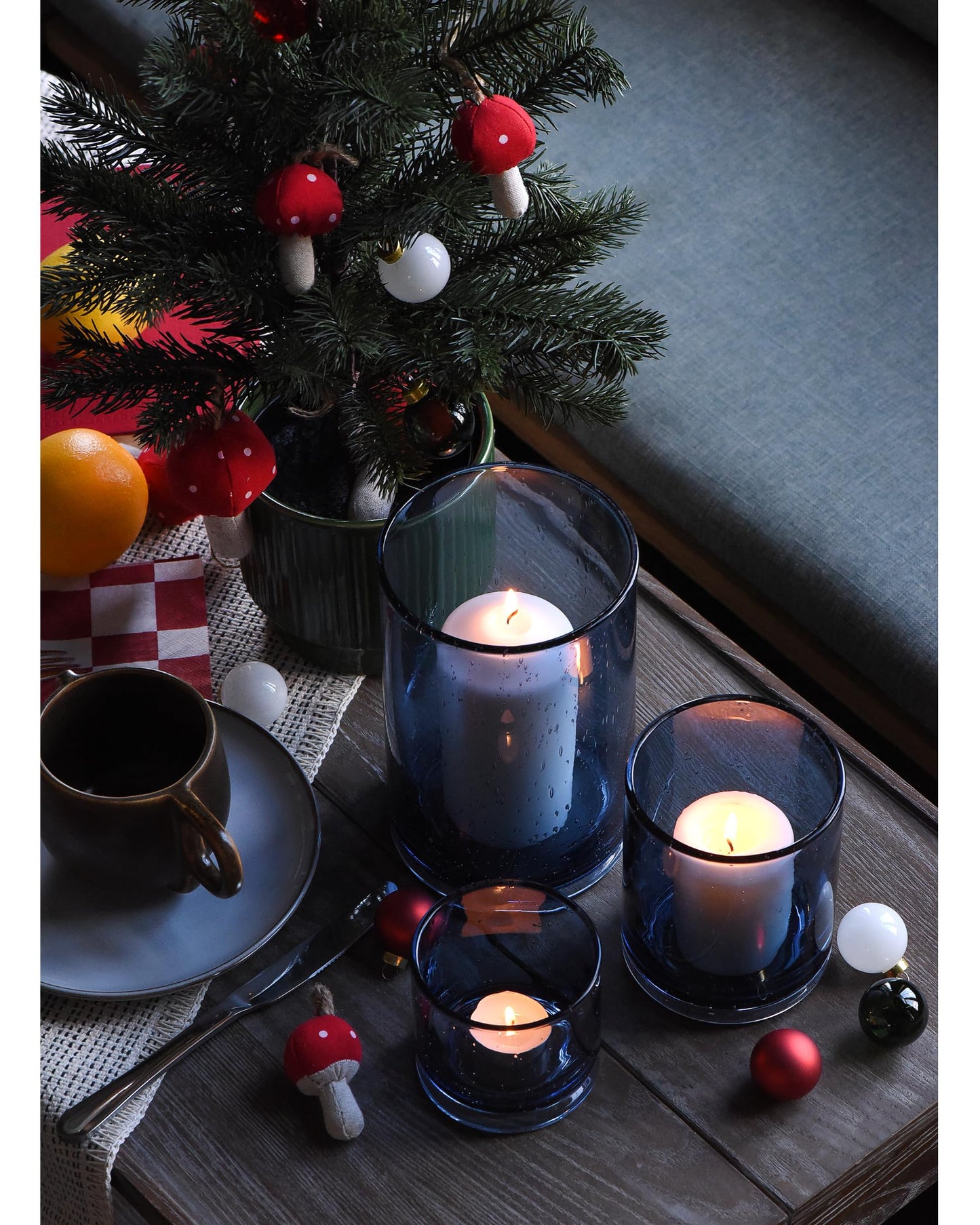 ARIAMOTION Blue Candle Holder, 8" 5" 3.5" Height Set 3