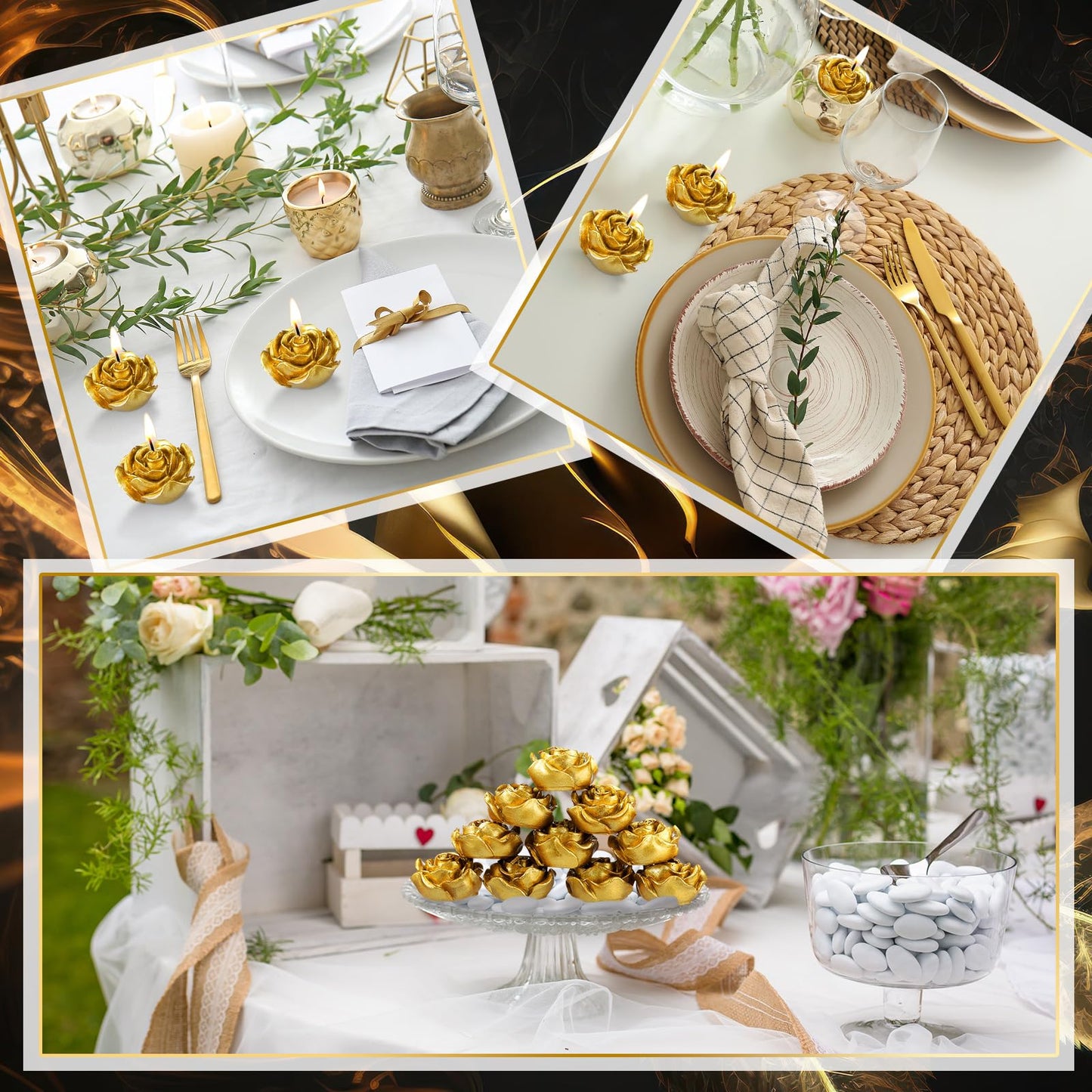 Treela 24 Set Flower Candles Wedding Favor for Guests Mini Gold Rose Shaped Tealight Candles for Return Gift Wedding Birthday Bridal Shower Housewarming Party