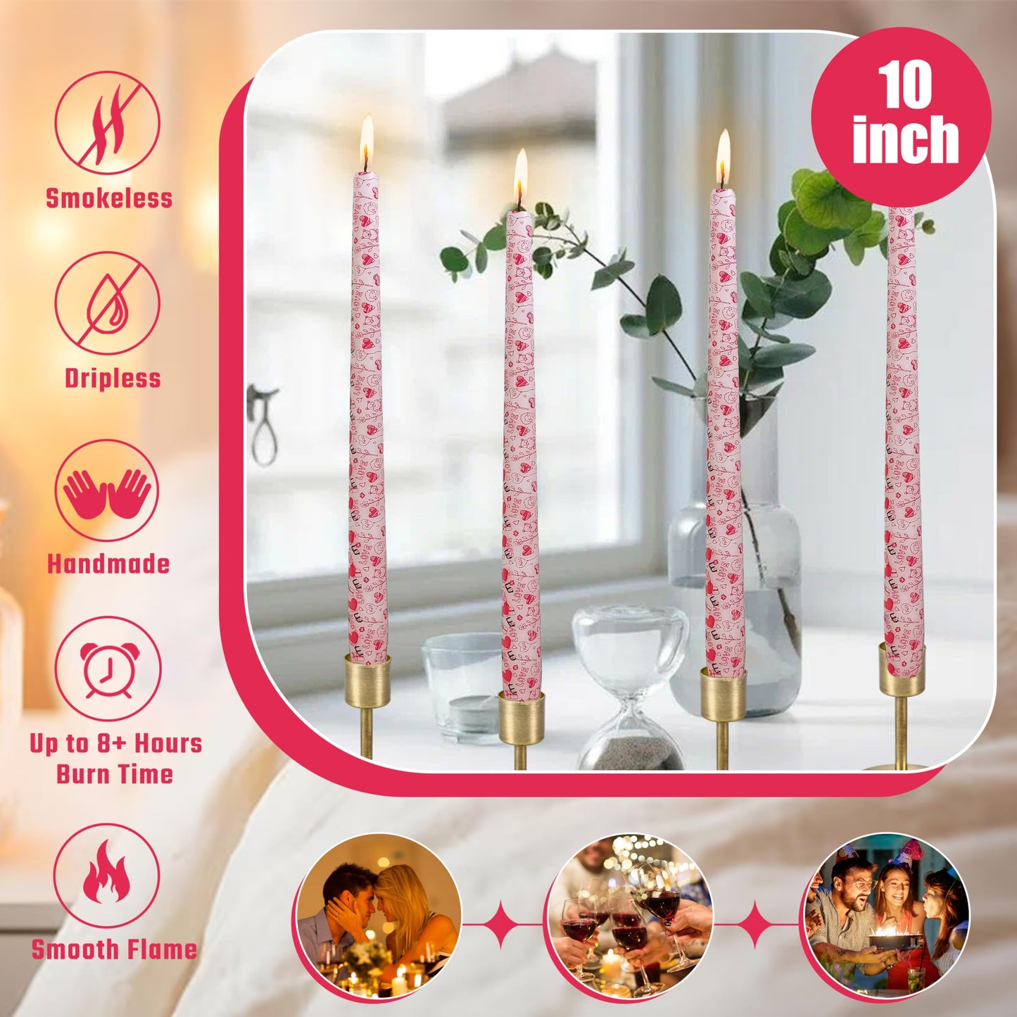 10 inch Long Candle Blue Quicksand Taper Candles Printed Candlestick Handmade Unscented Taper Candle 4 Pack Smokeless Tapered Candles for Home Dinner Wedding Holiday