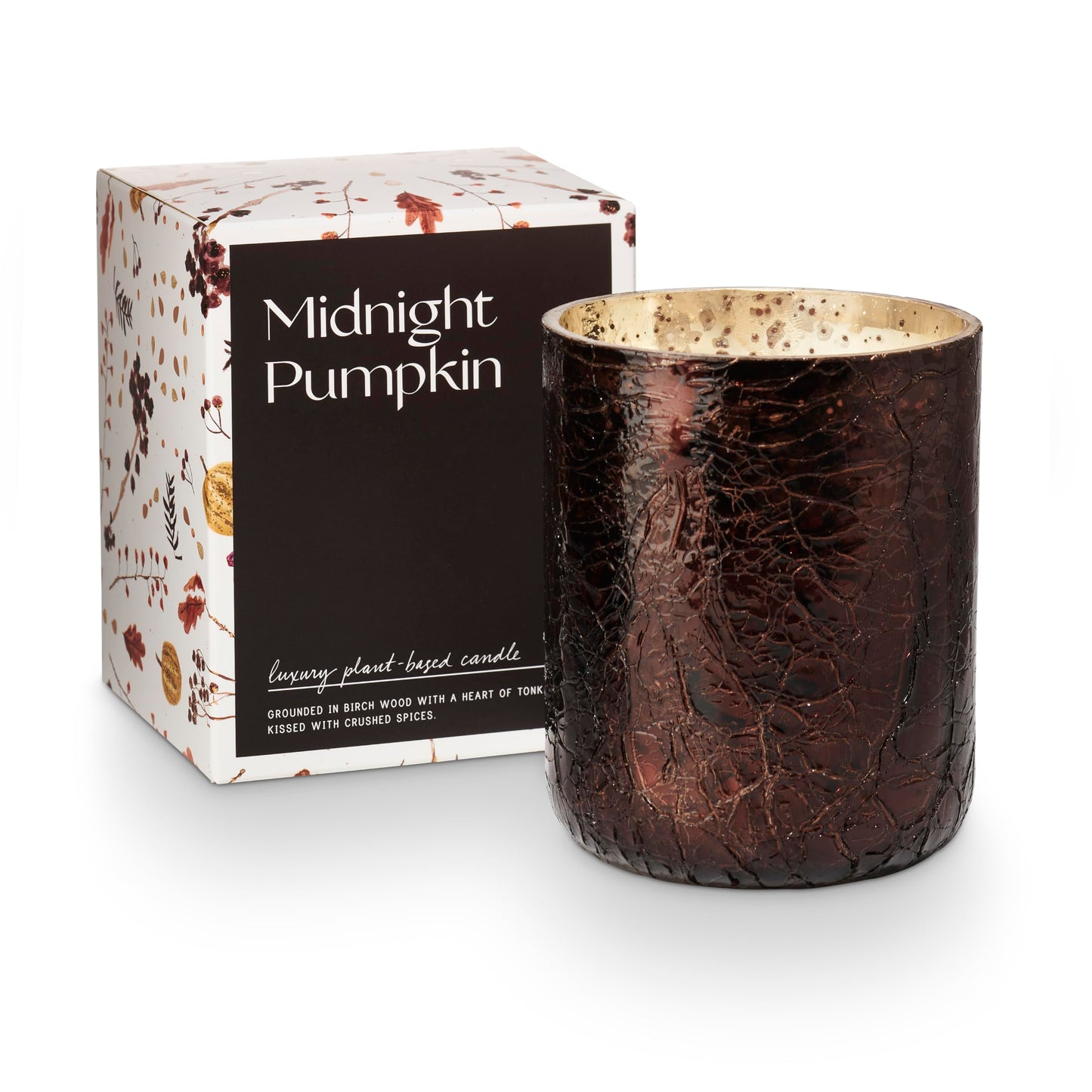 Illume Noble Holiday Midnight Pumpkin Small Crackle Glass Candle